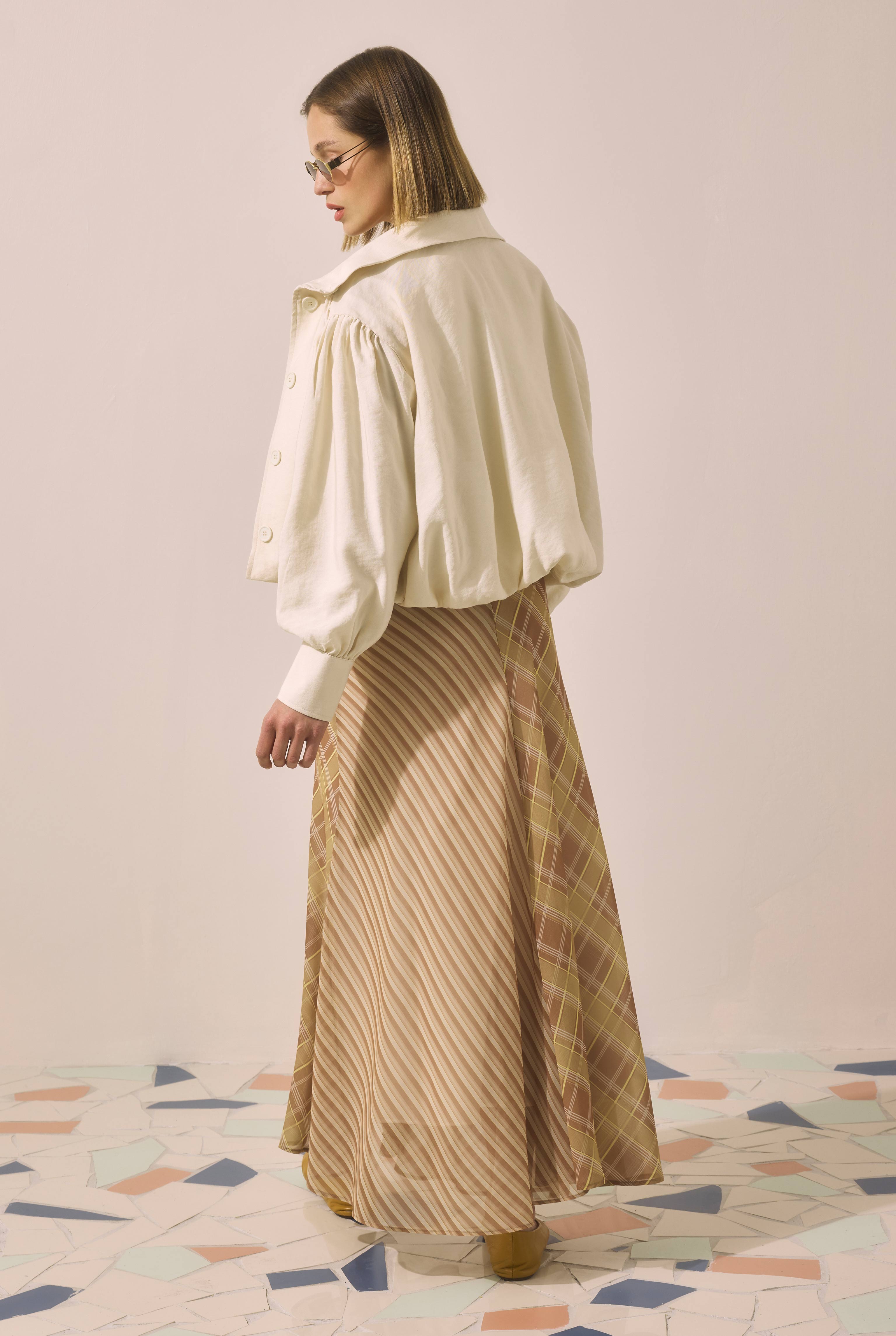 Chiffon Flare Skirt Yellow Brown - 3