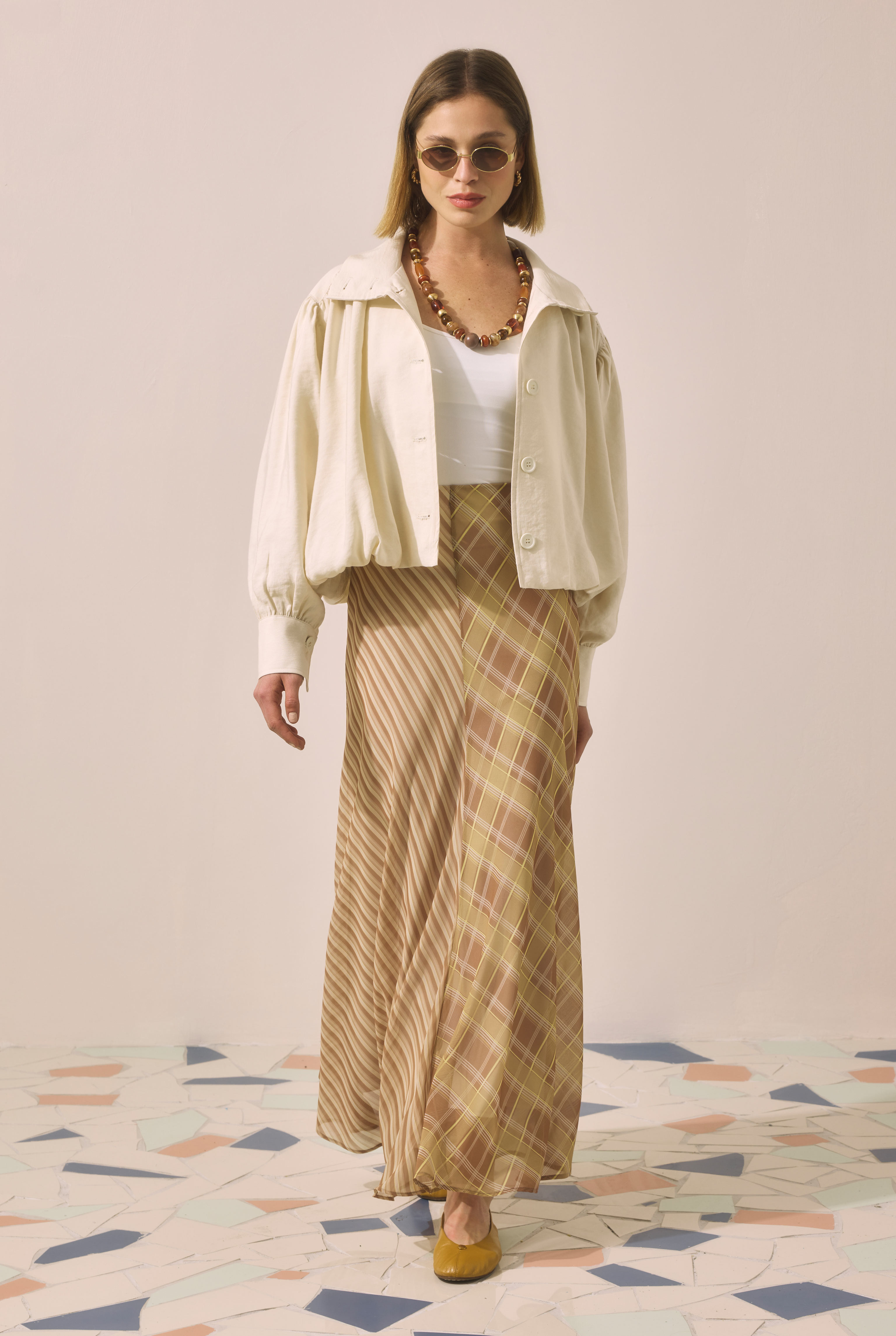 Chiffon Flare Skirt Yellow Brown - 4