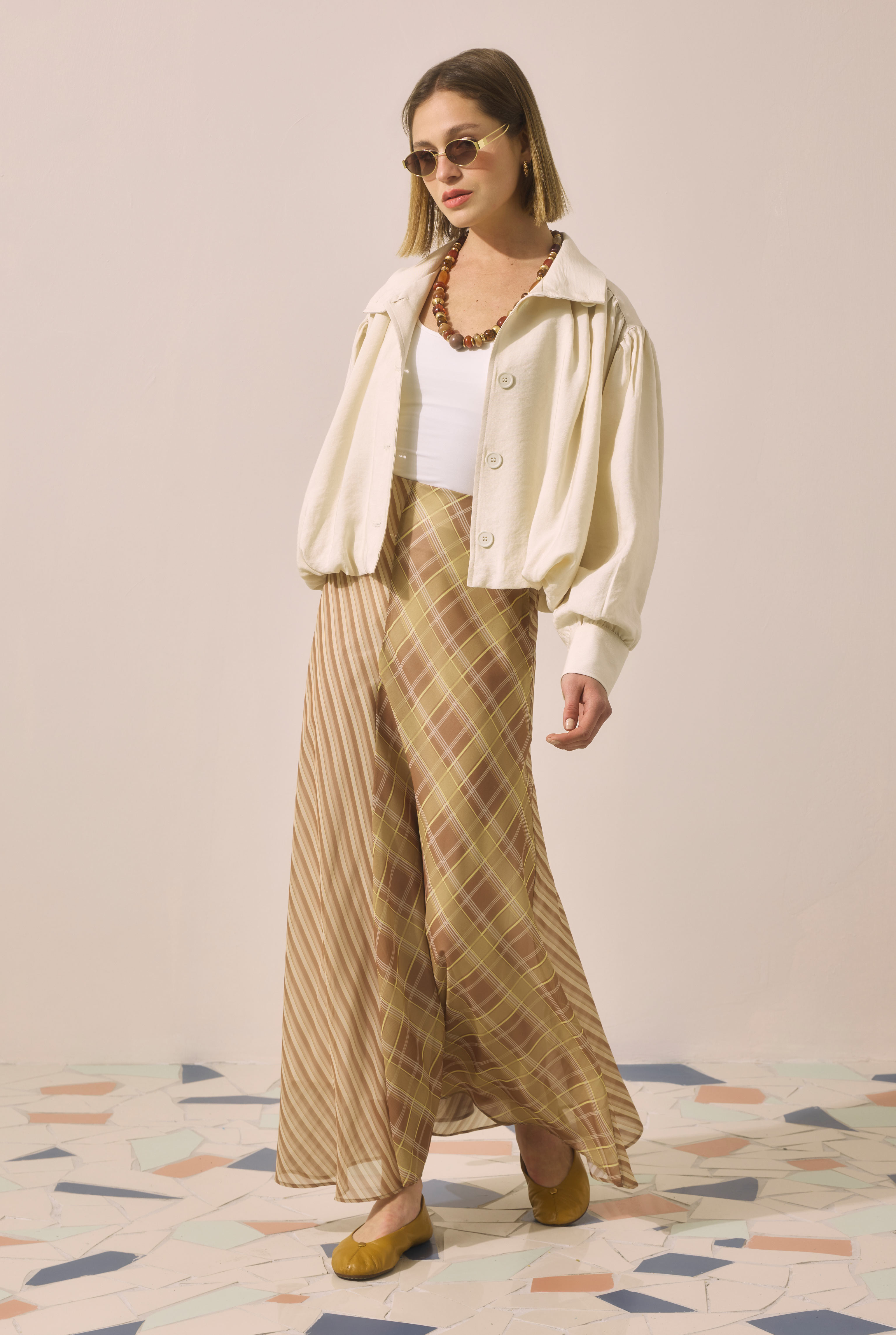 Chiffon Flare Skirt Yellow Brown - 5