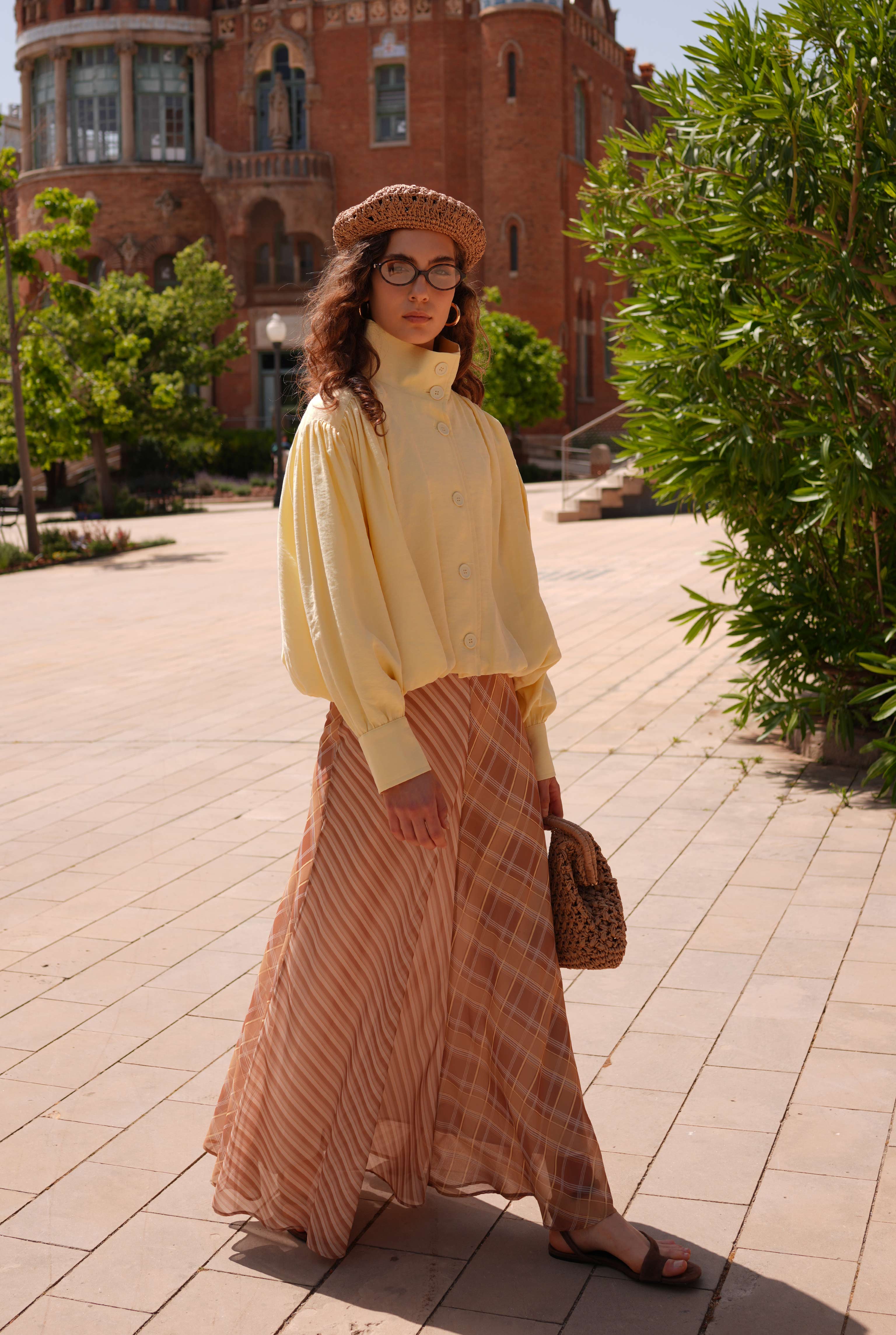 Chiffon Flare Skirt Yellow Brown - 1