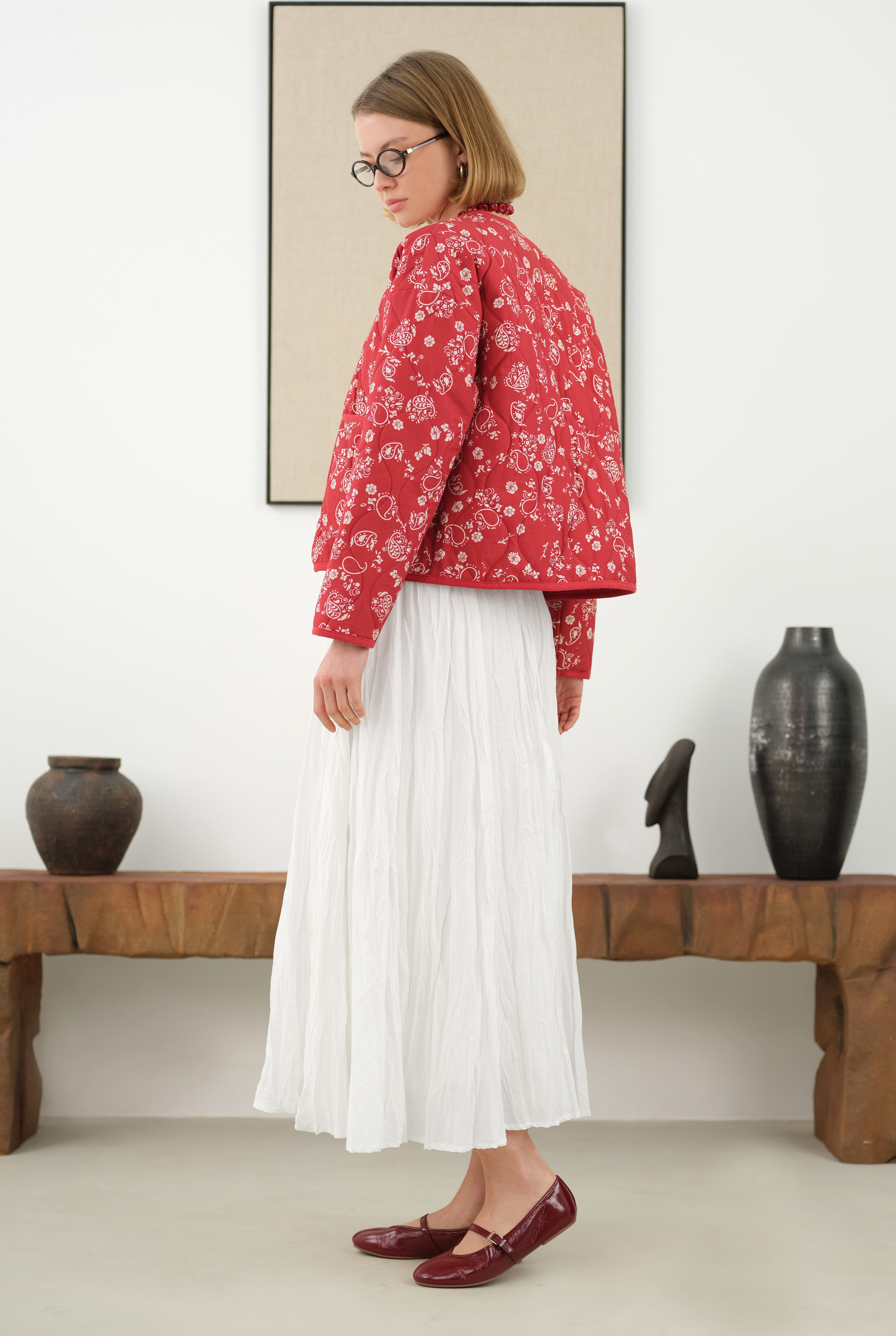 Wrinkled Voile Skirt Ecru - 3