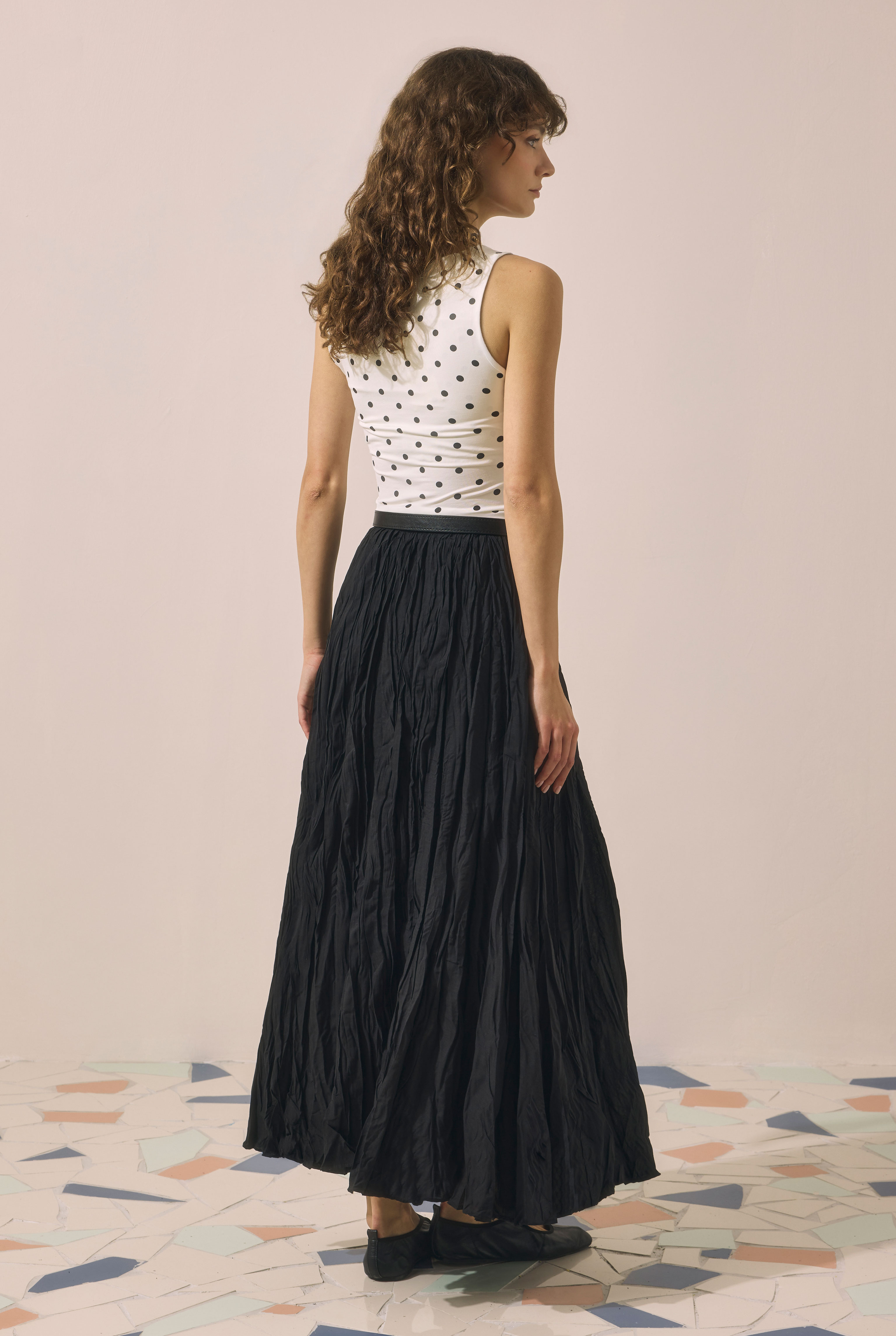 Wrinkled Voile Skirt Black - 4