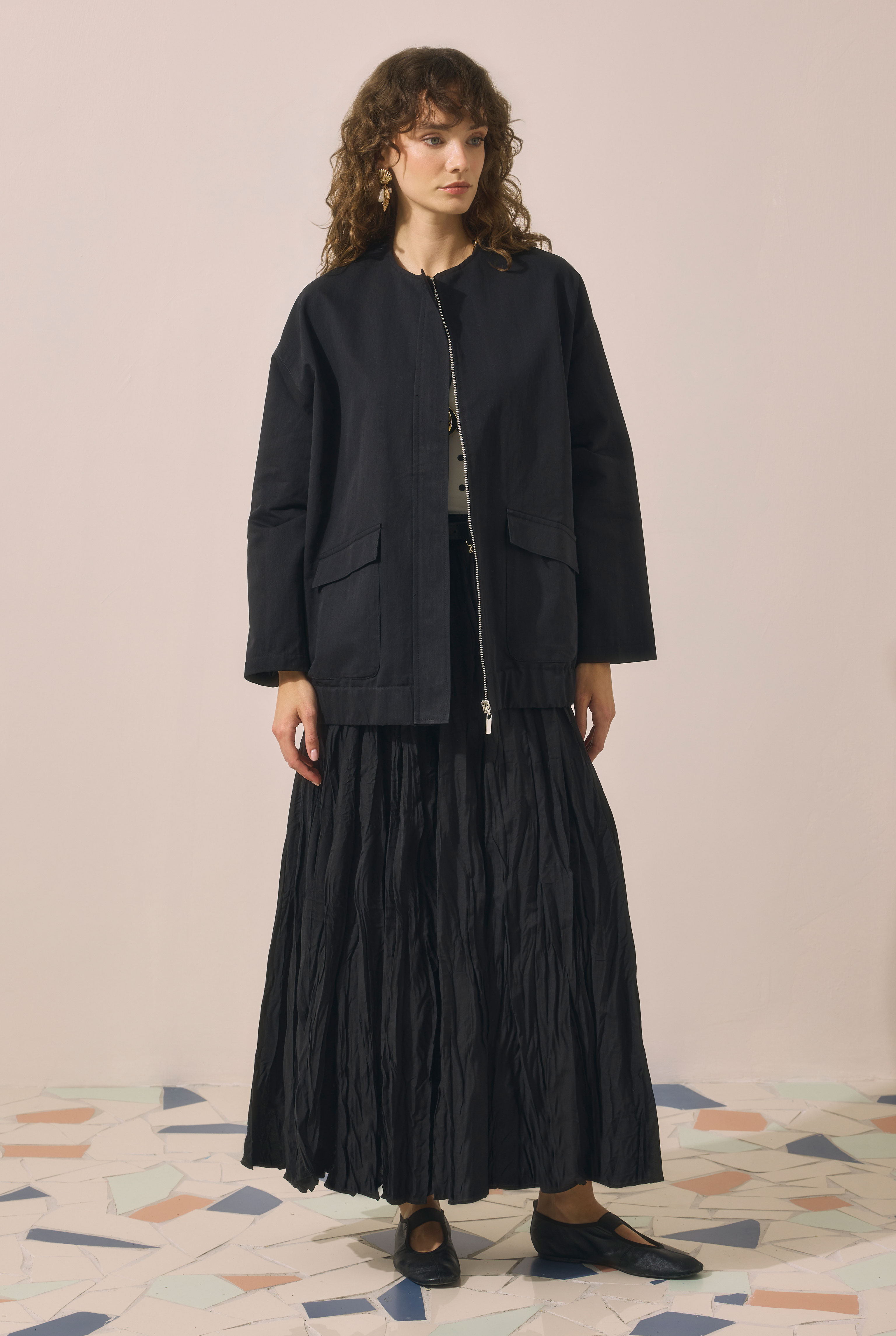 Wrinkled Voile Skirt Black - 3