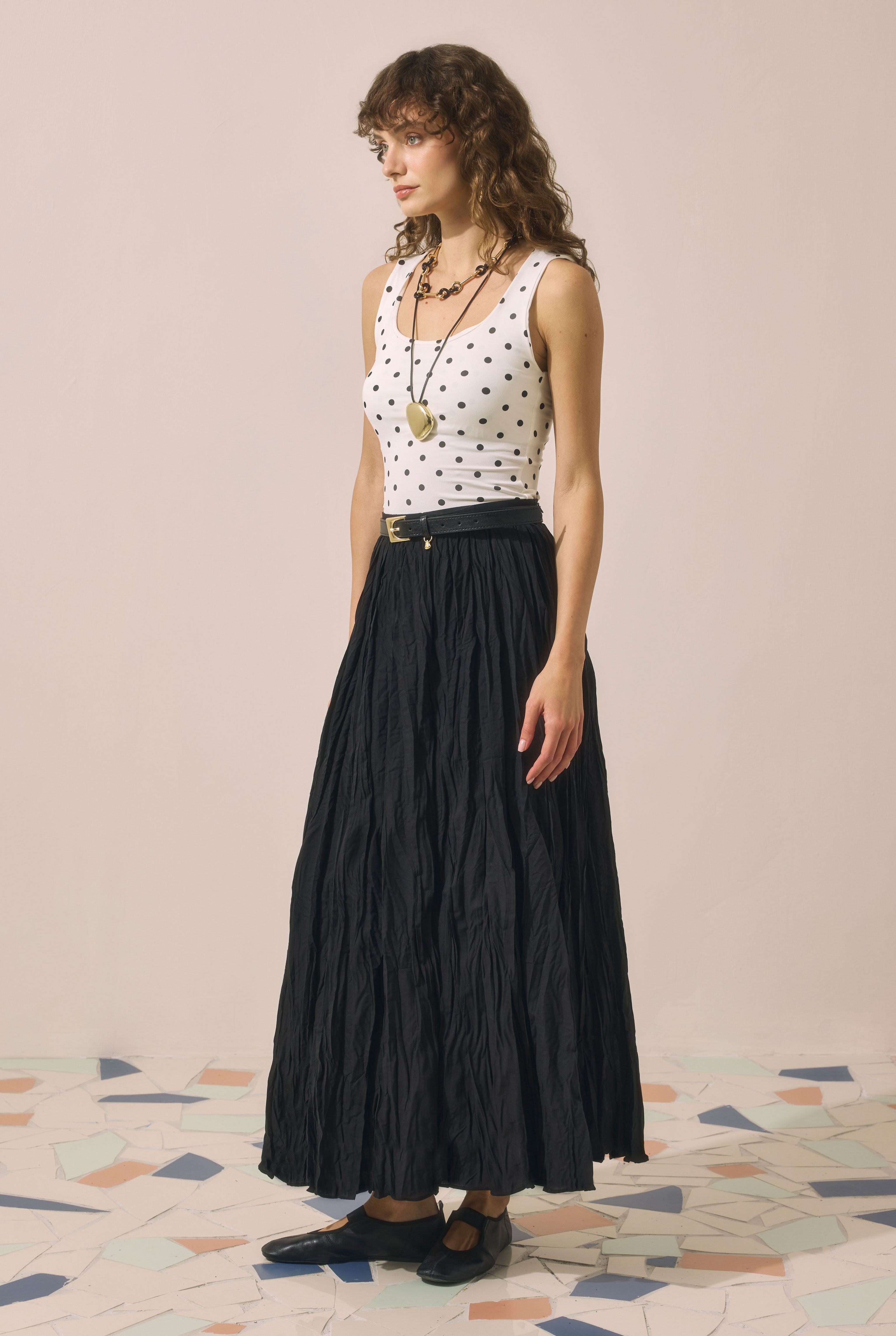 Wrinkled Voile Skirt Black - 2