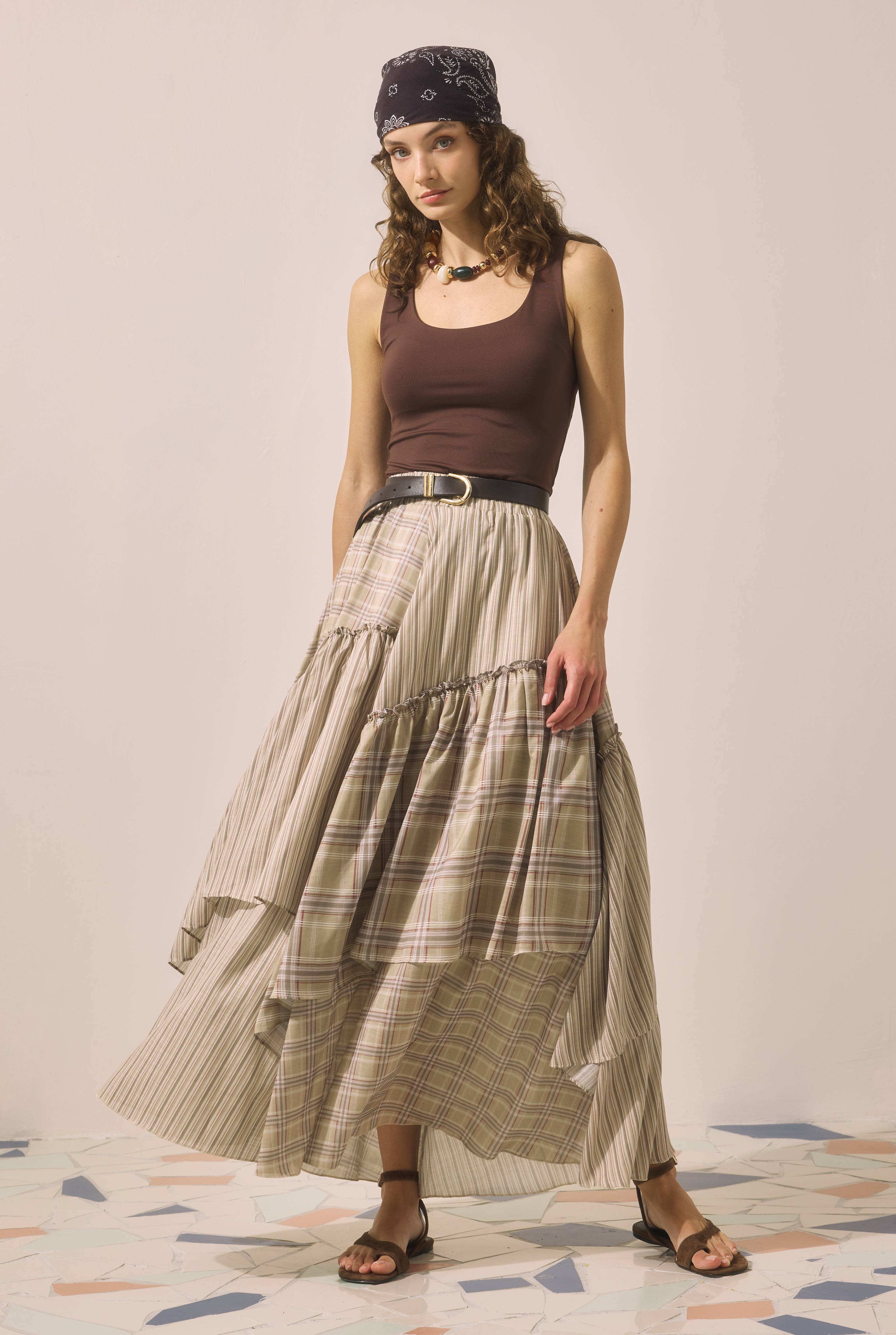 Tiered Voile Skirt Green - 2