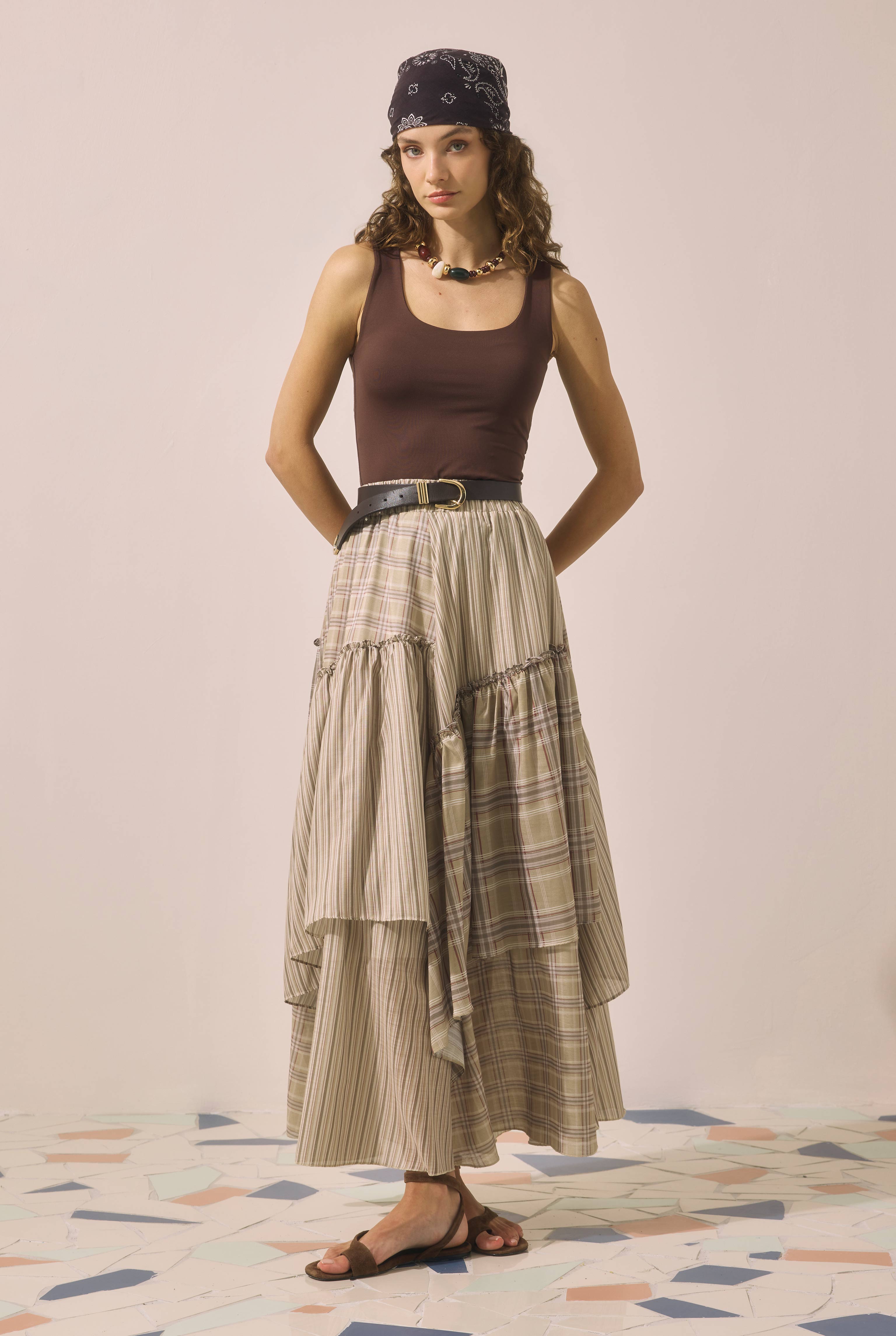 Tiered Voile Skirt Green - 3