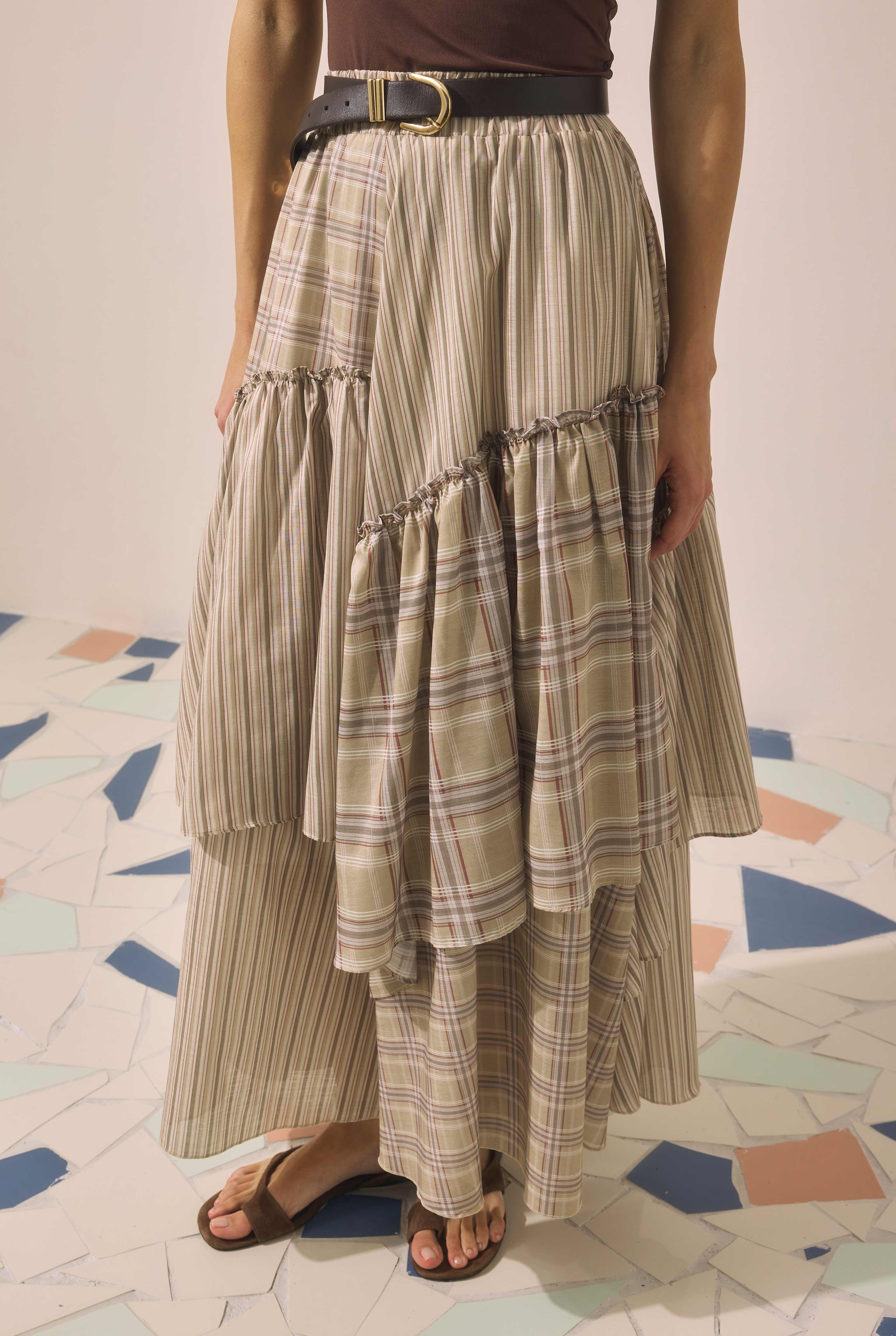 Tiered Voile Skirt Green - 5