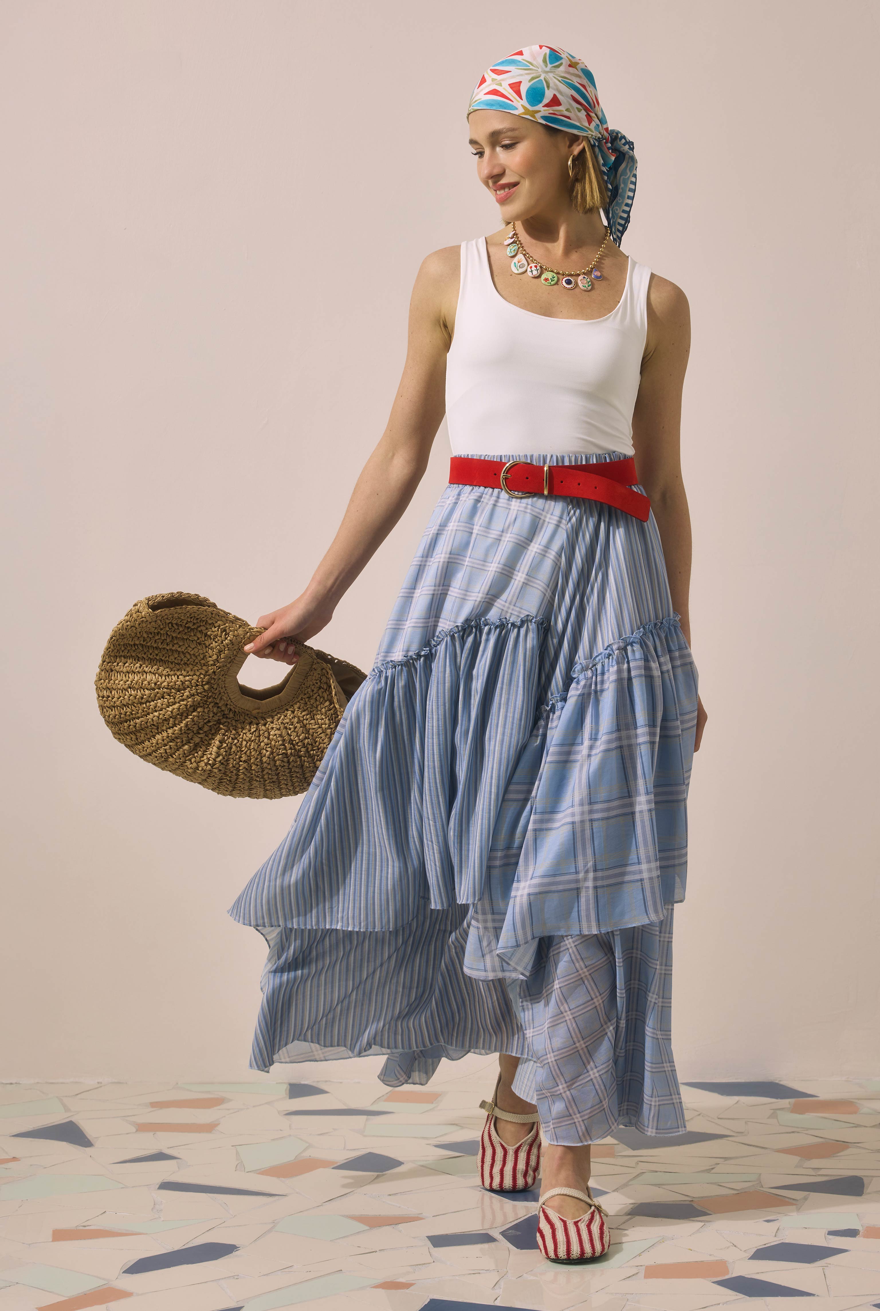 Tiered Voile Skirt Blue - 2