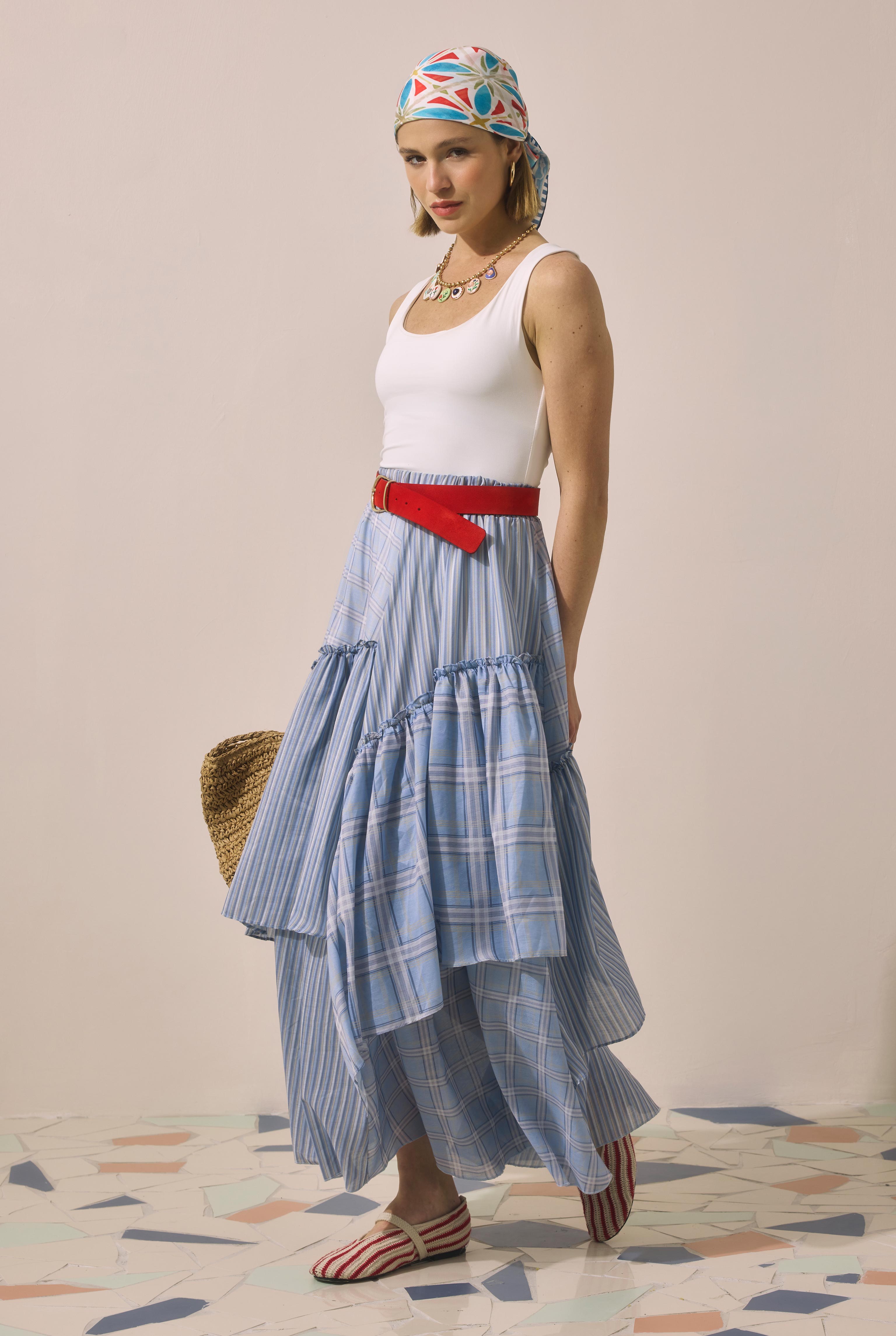 Tiered Voile Skirt Blue - 3