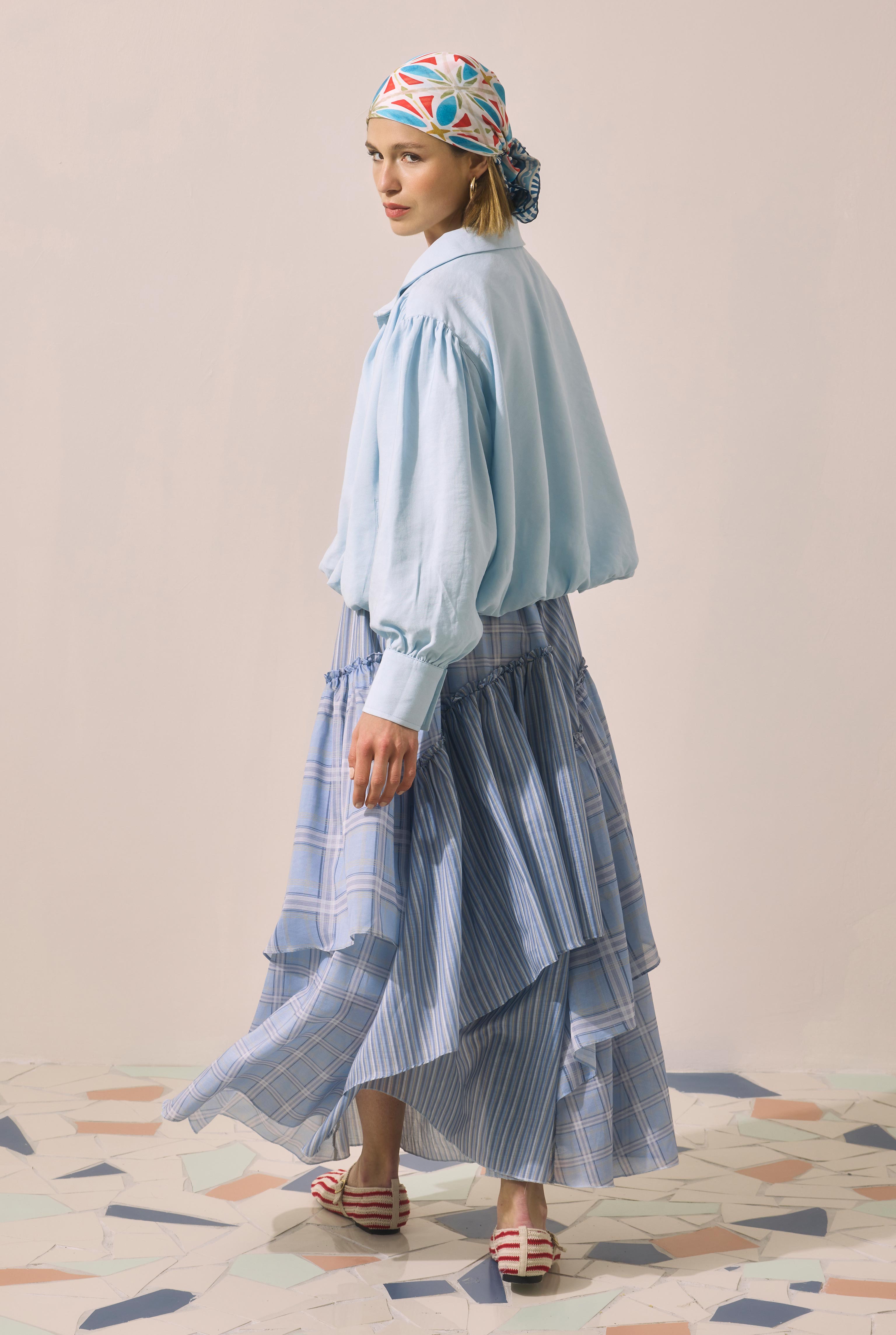 Tiered Voile Skirt Blue - 4