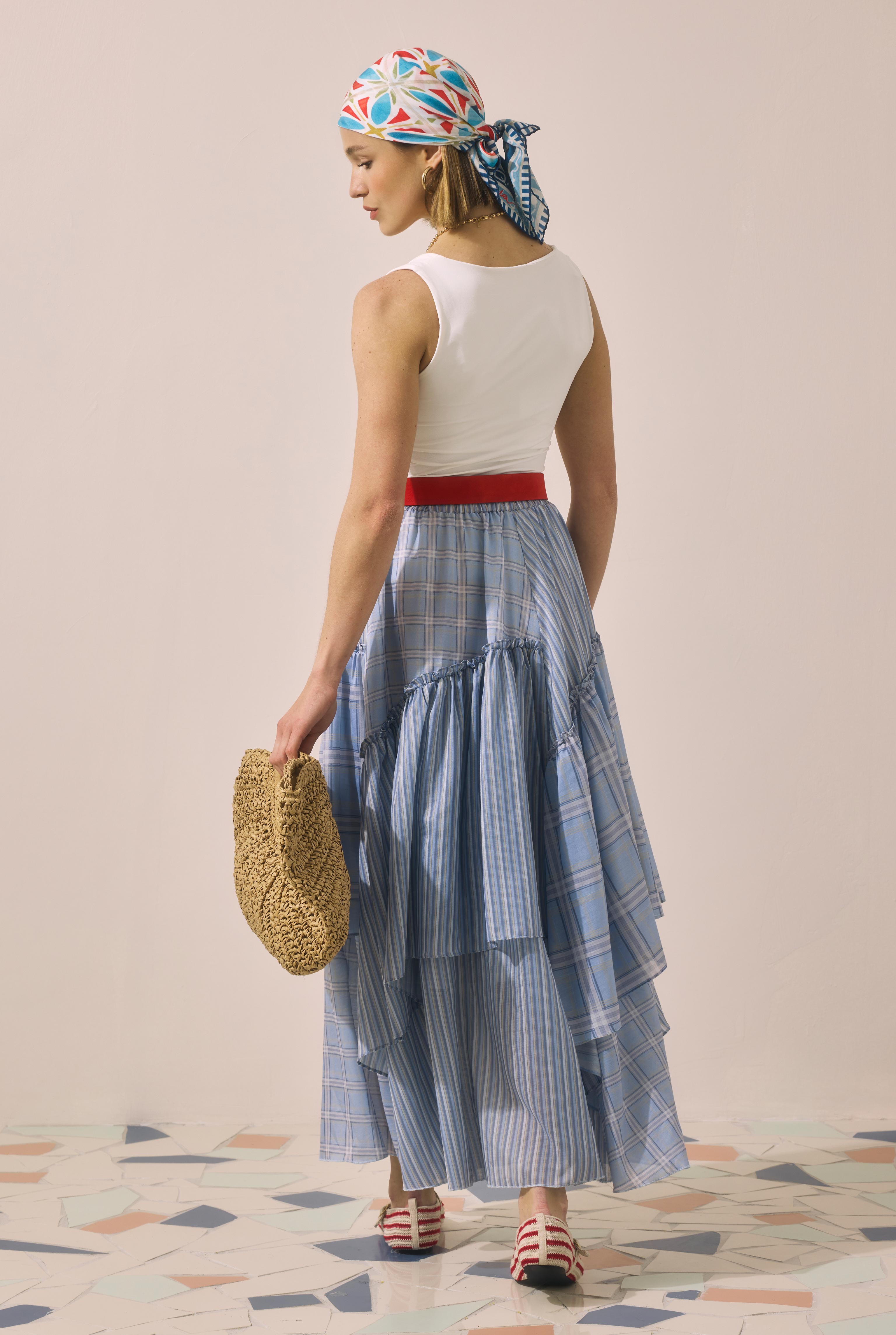 Tiered Voile Skirt Blue - 5