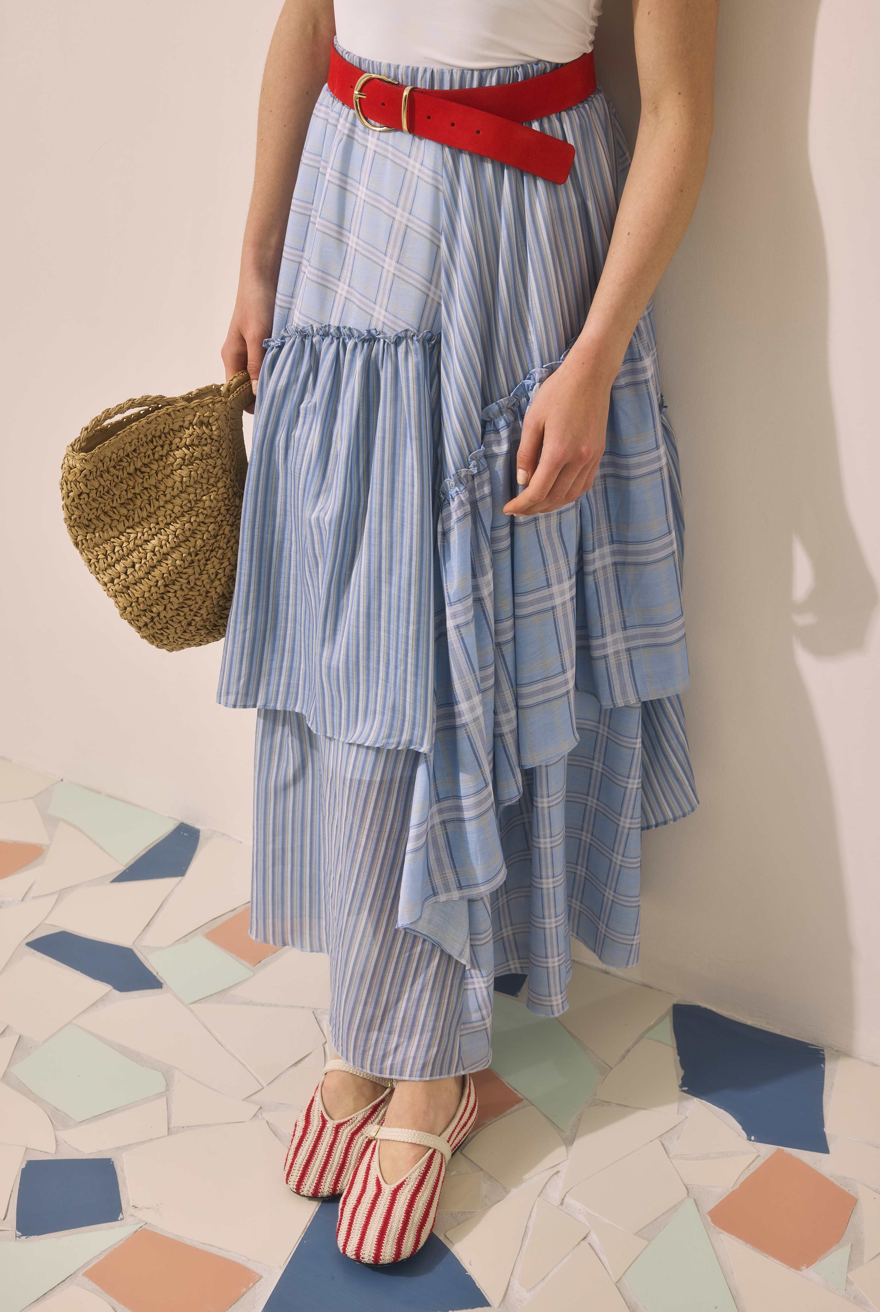 Tiered Voile Skirt Blue - 6