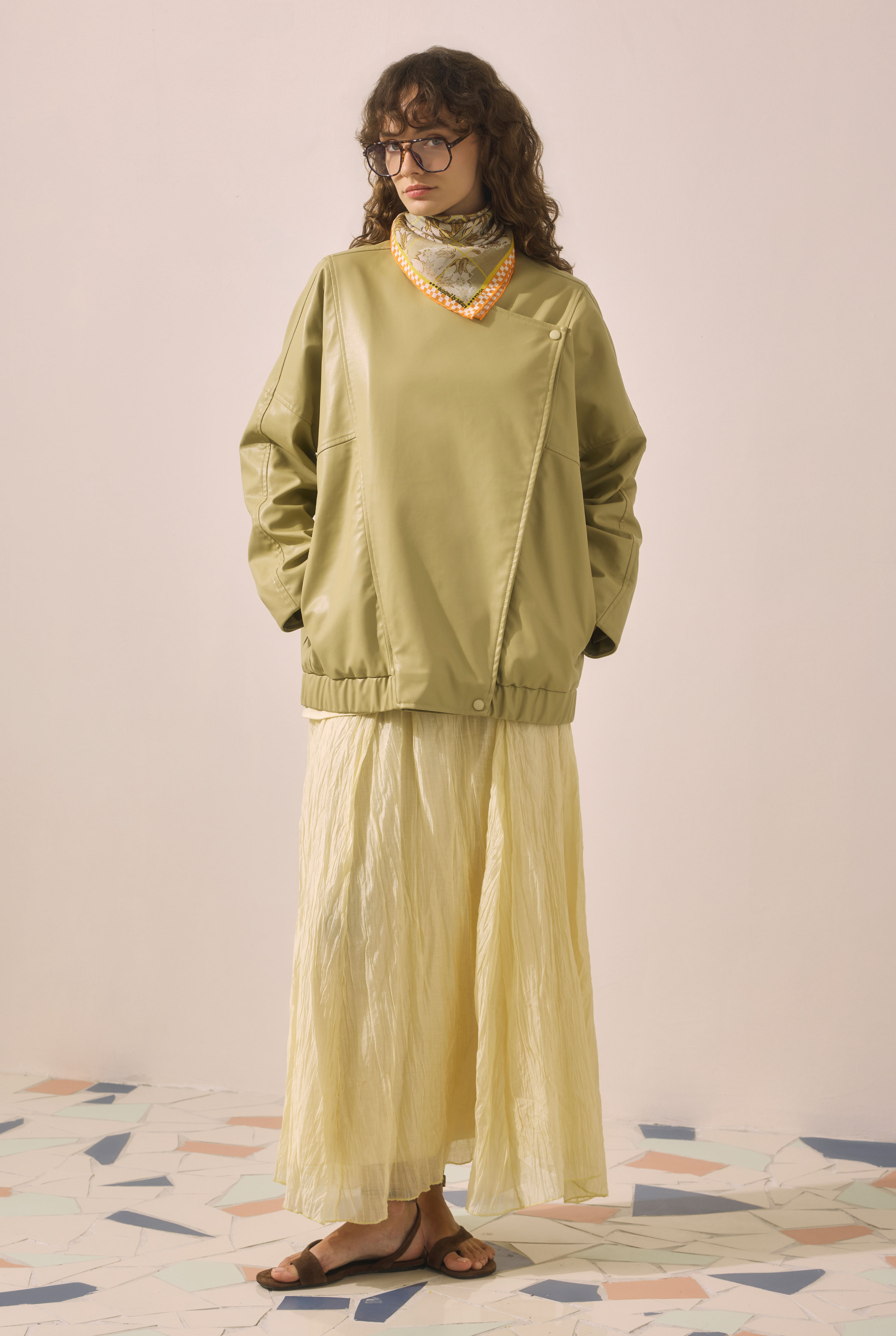 Asymmetric Cut Leather Jacket Honey - 2