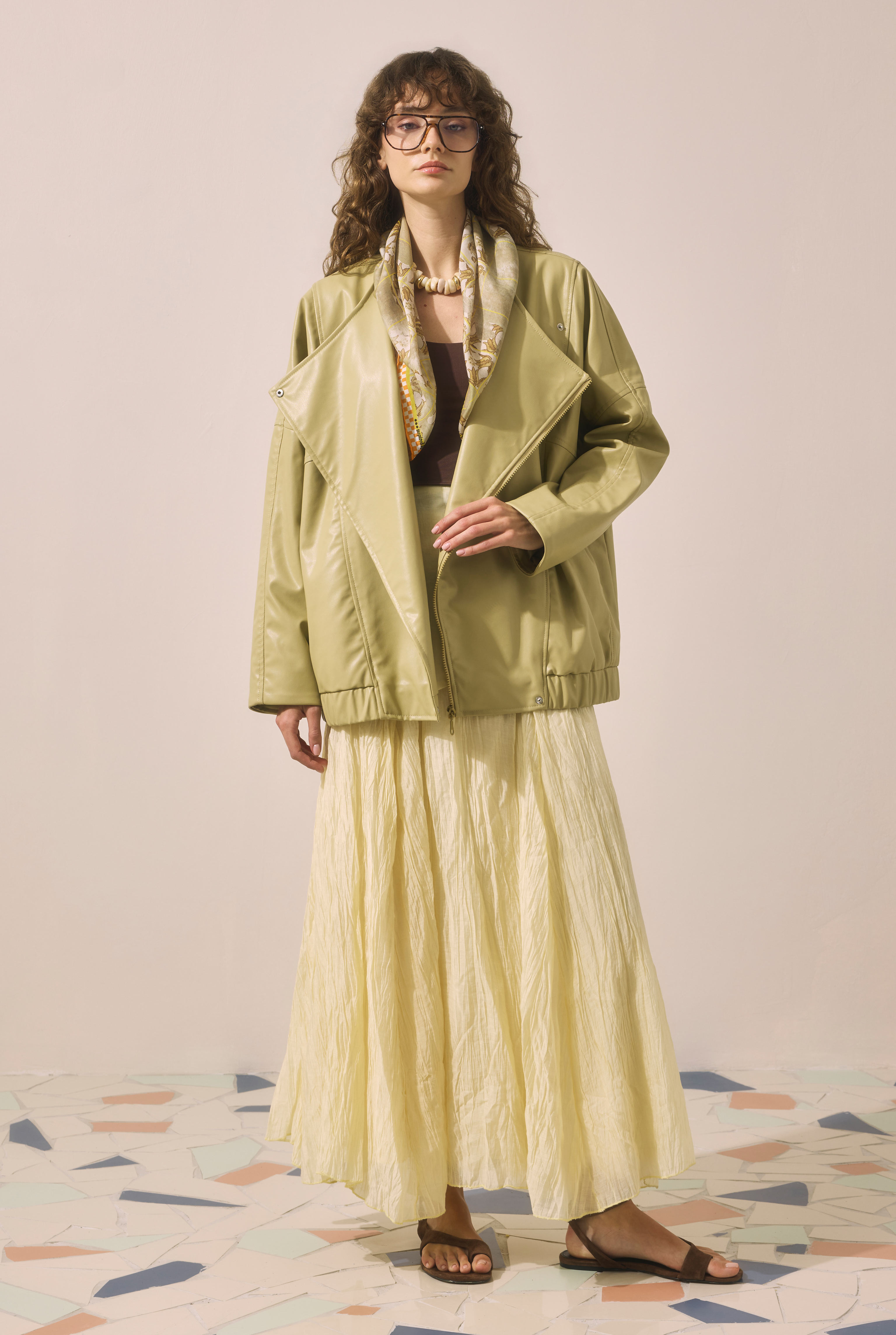 Asymmetric Cut Leather Jacket Honey - HE-QA