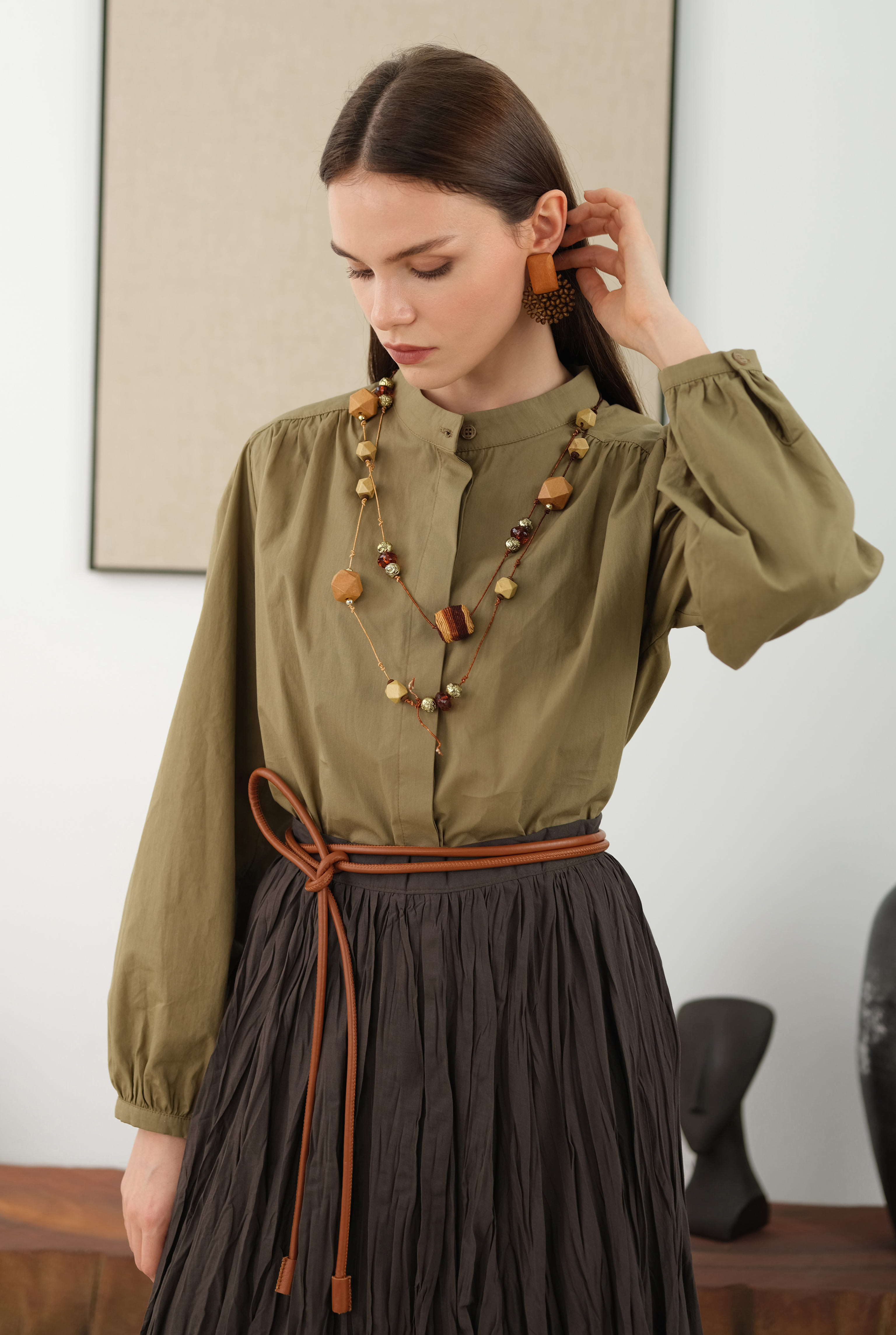 Wrinkled Voile Skirt Dark Brown - 5