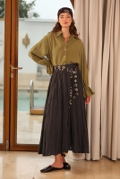 Wrinkled Voile Skirt Dark Brown 