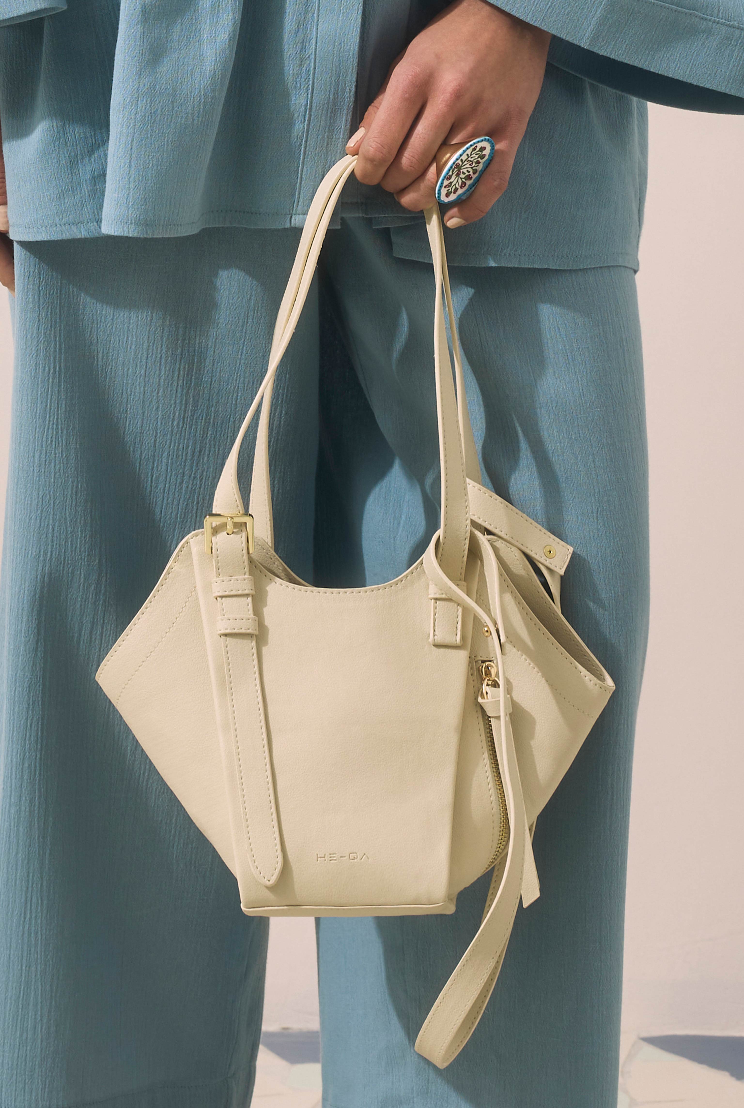 Fermuar Detaylı Shopper Çanta Krem - HE-QA
