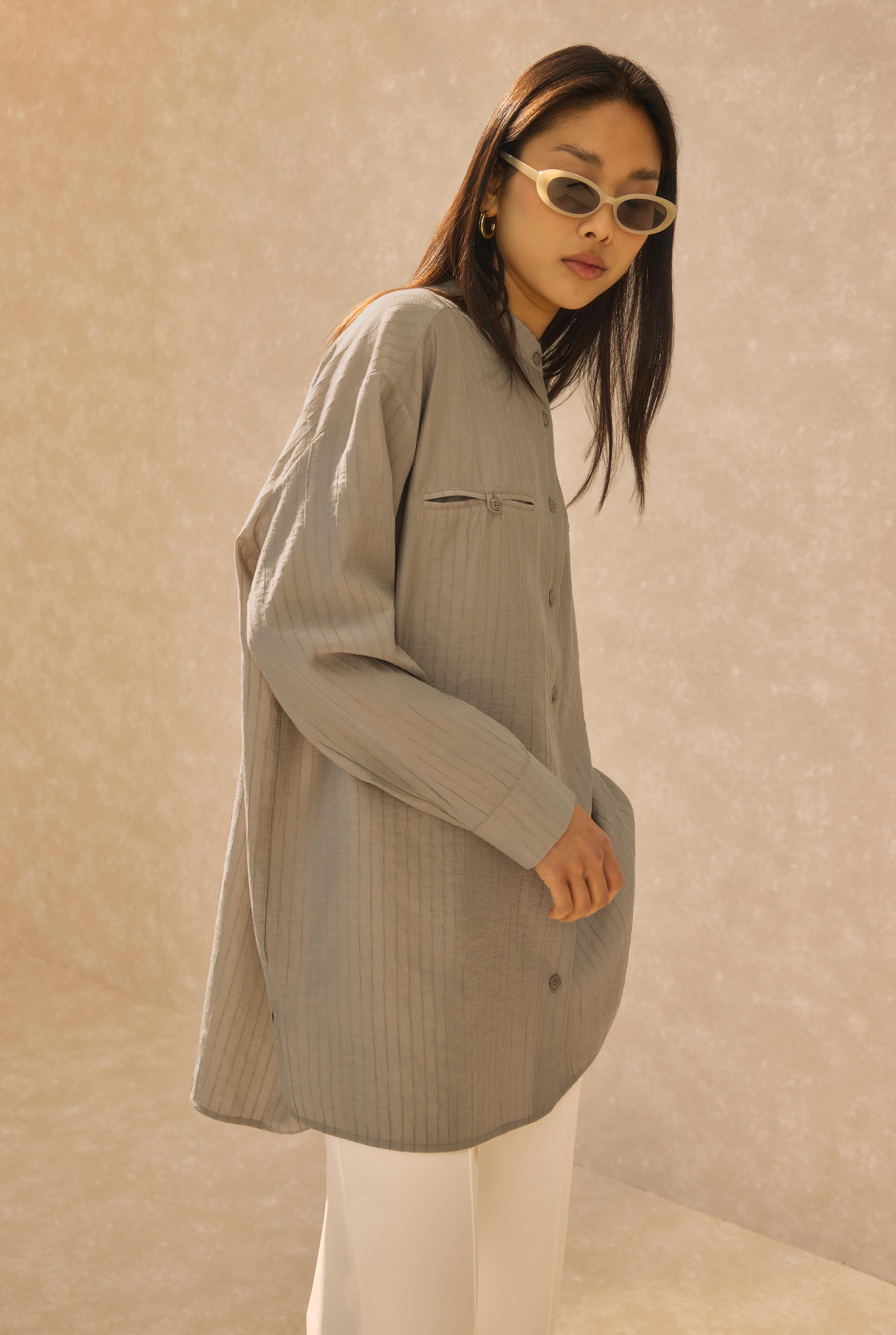 Welt Pocket Detail Shirt Dark Stone - 2