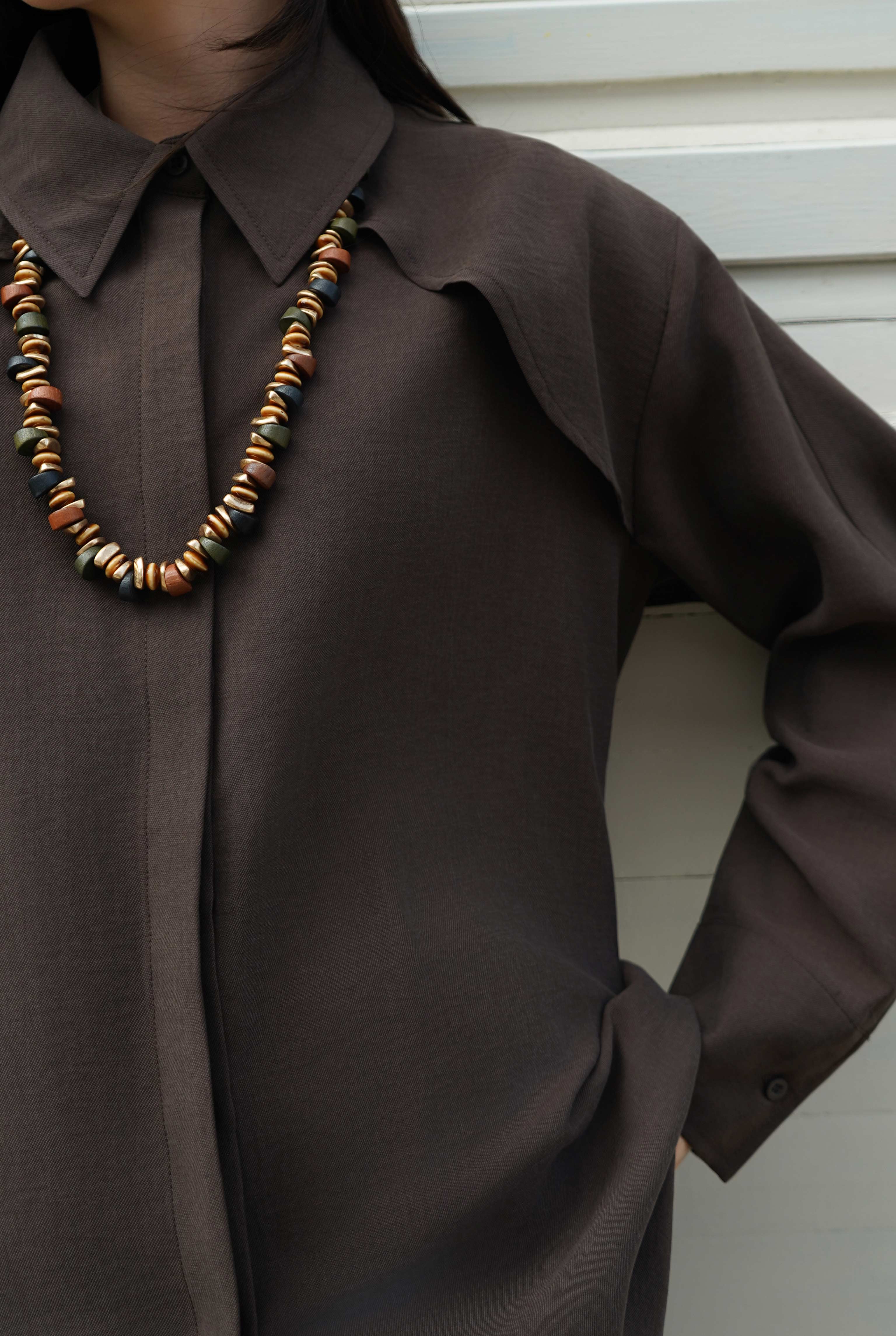 Snap-Button Detailed Tencel Set Dark Brown - 6
