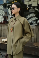 Snap-Button Detailed Tencel Set Moss Green 