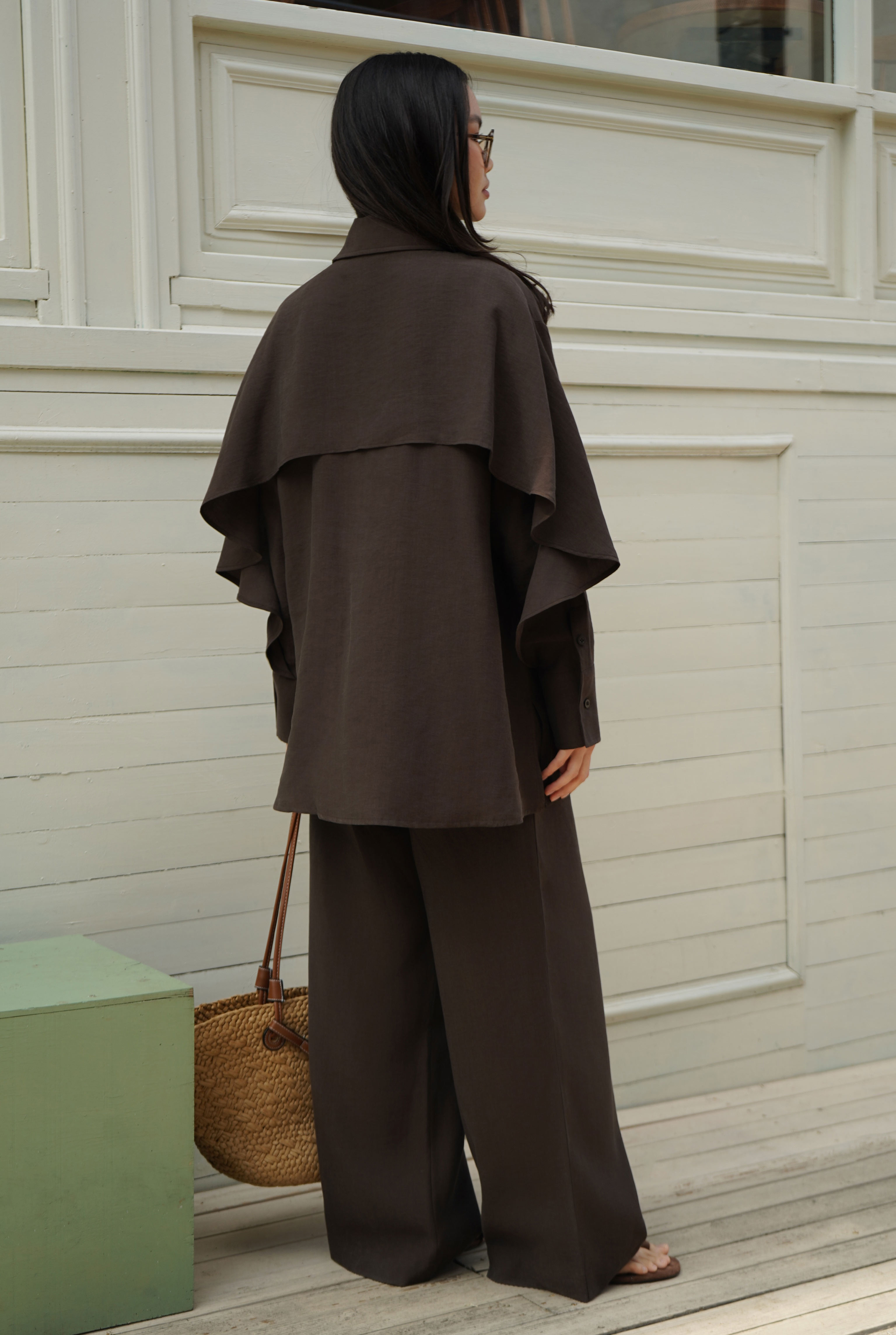 Snap-Button Detailed Tencel Set Dark Brown - 7