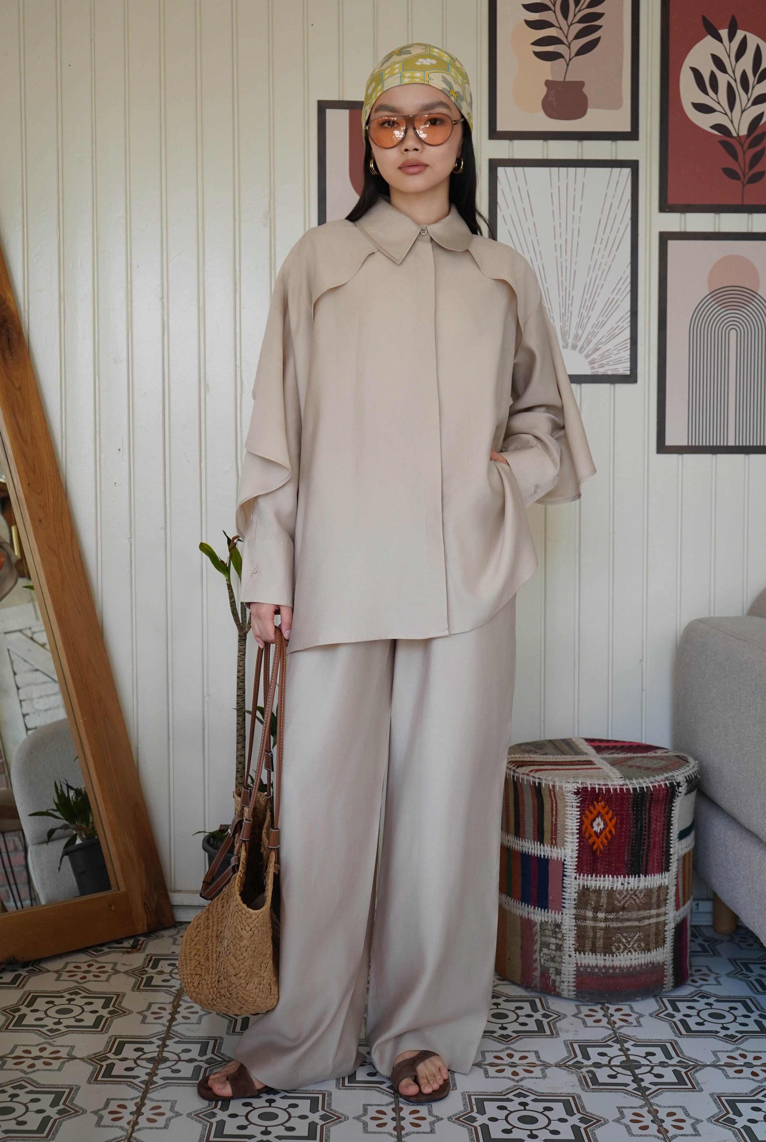 Snap-Button Detailed Tencel Set Light Mink - 4
