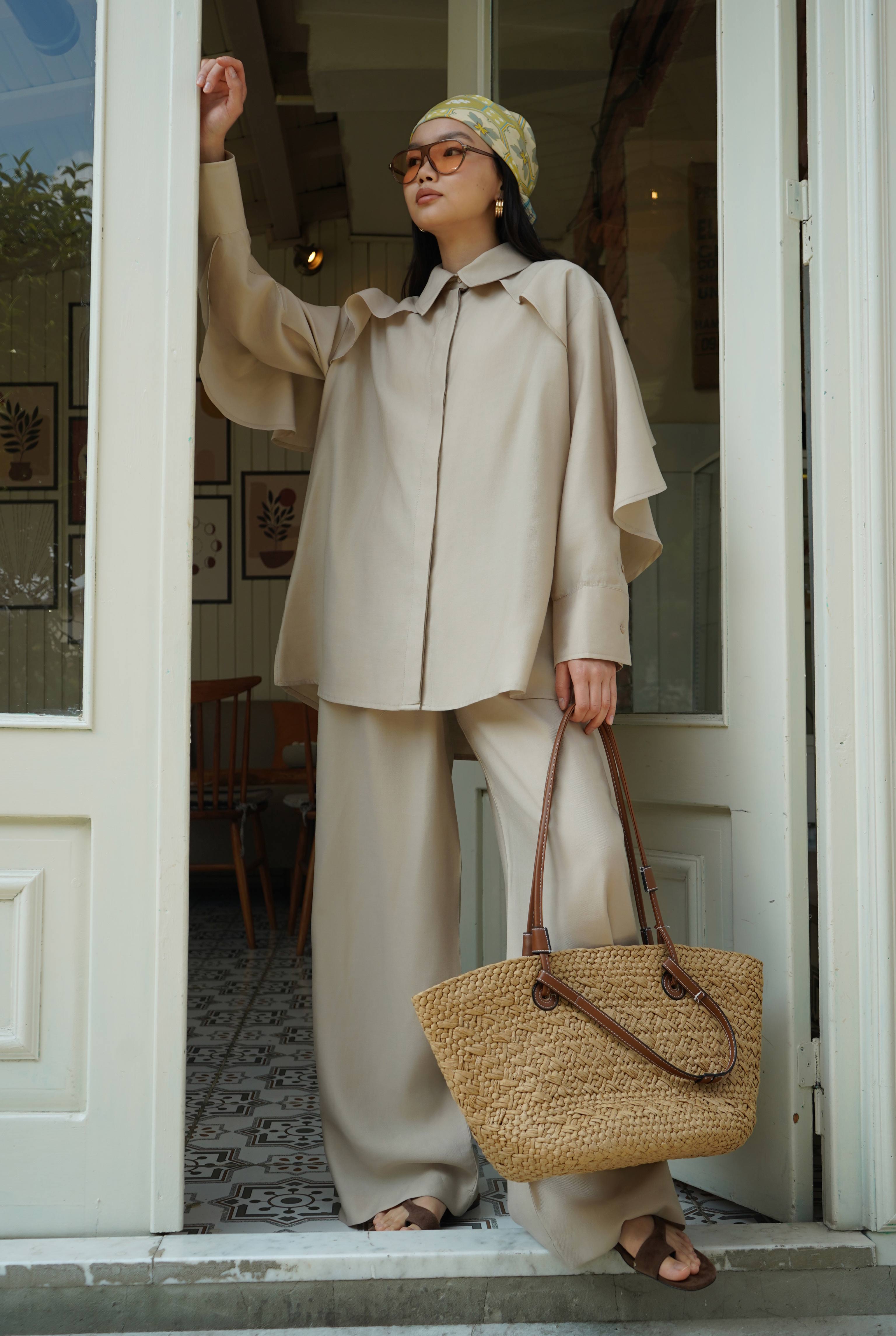 Snap-Button Detailed Tencel Set Light Mink - HE-QA