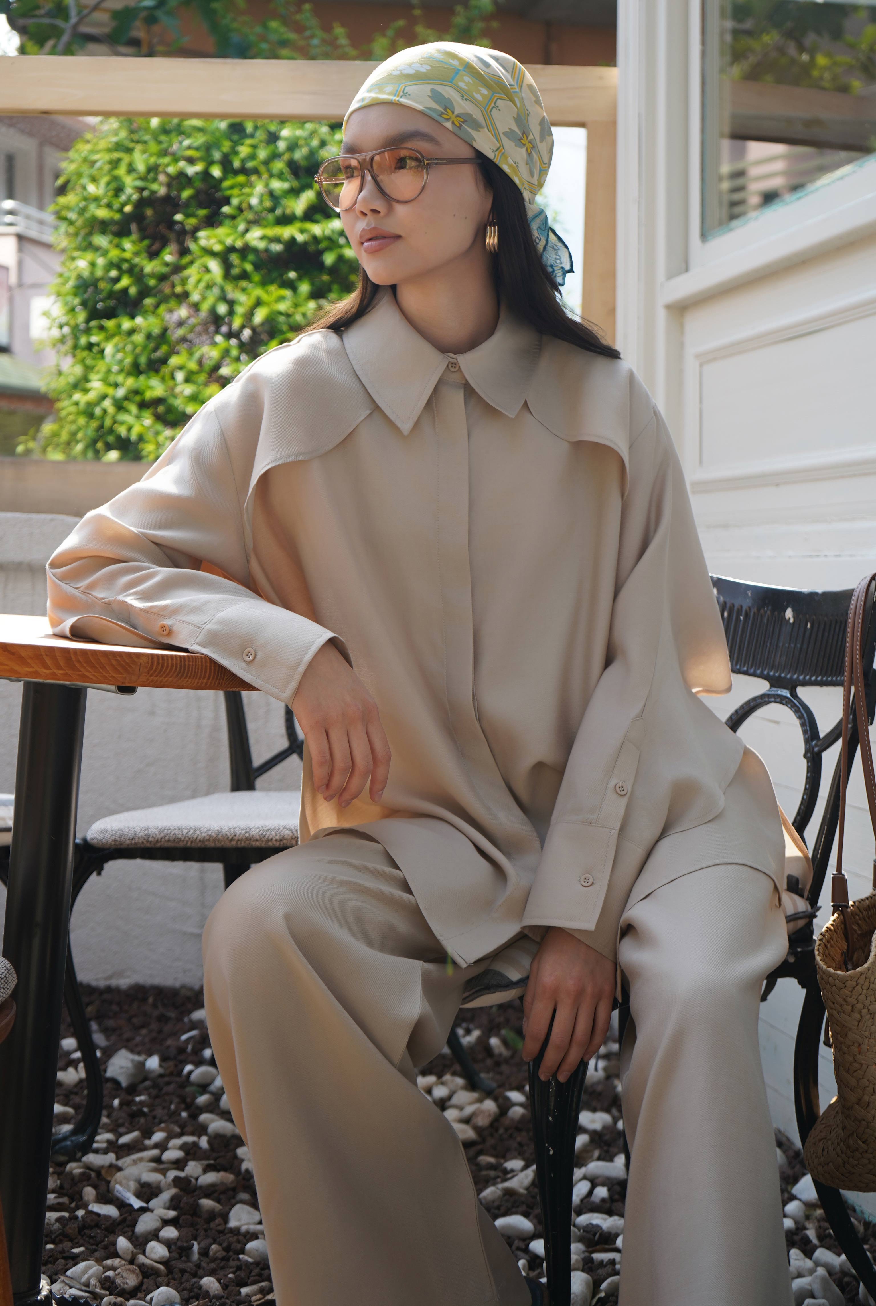 Snap-Button Detailed Tencel Set Light Mink - 2