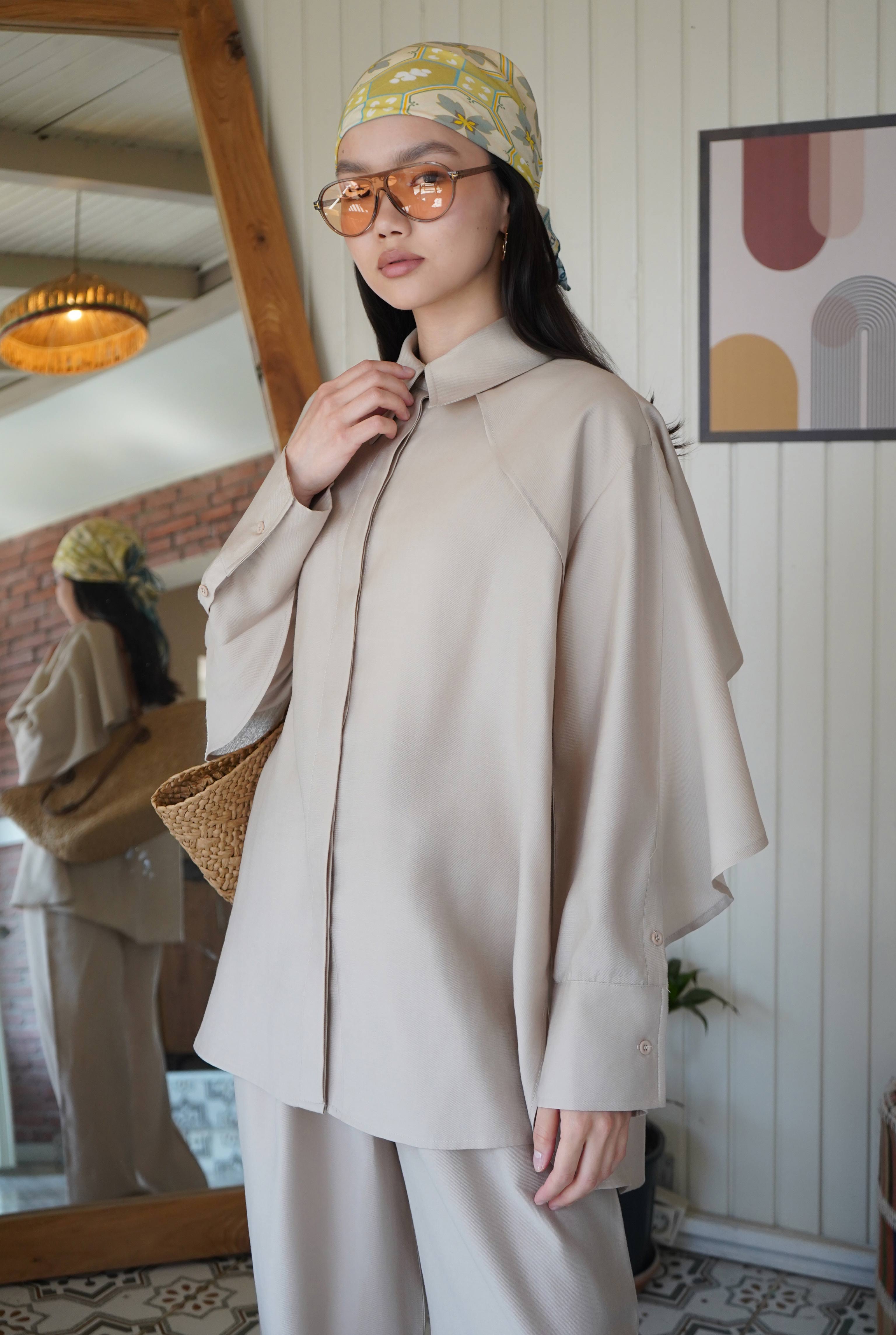 Snap-Button Detailed Tencel Set Light Mink - 5