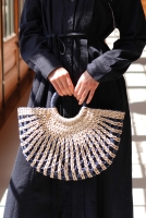 Straw Basket Bag Navy Blue 