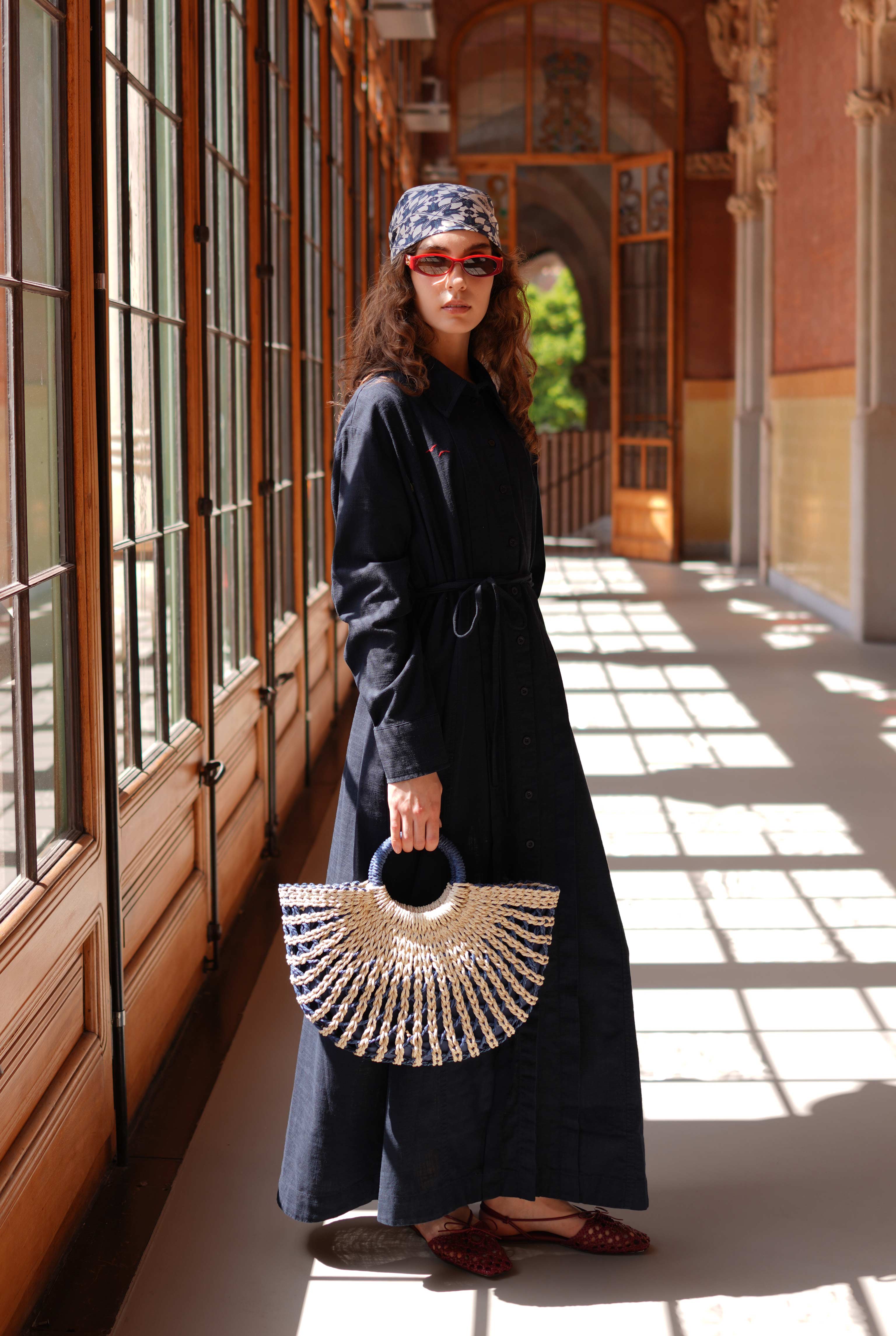 Straw Basket Bag Navy Blue - 2