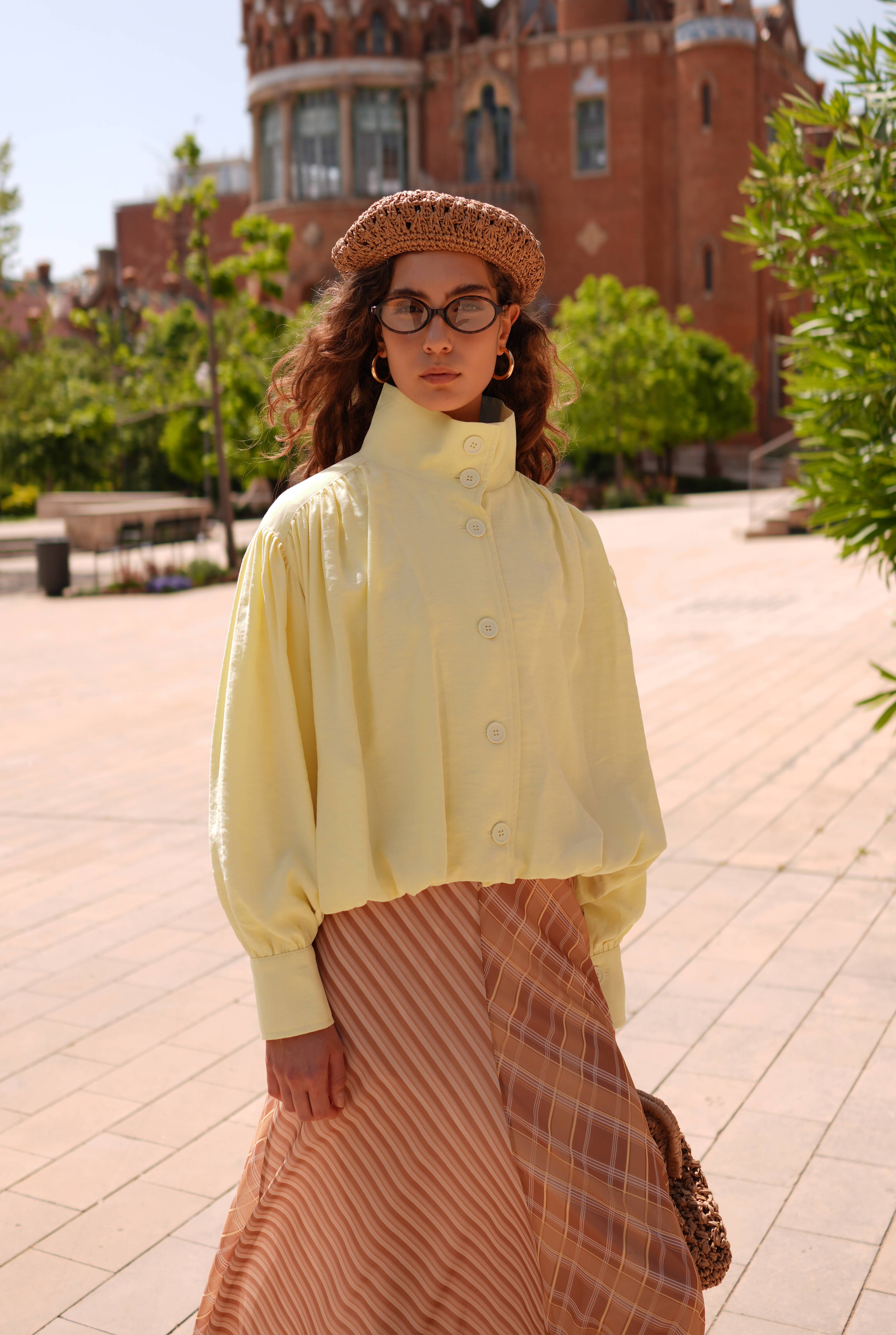 High Neck Bomber Jacket Soft Yellow - HE-QA