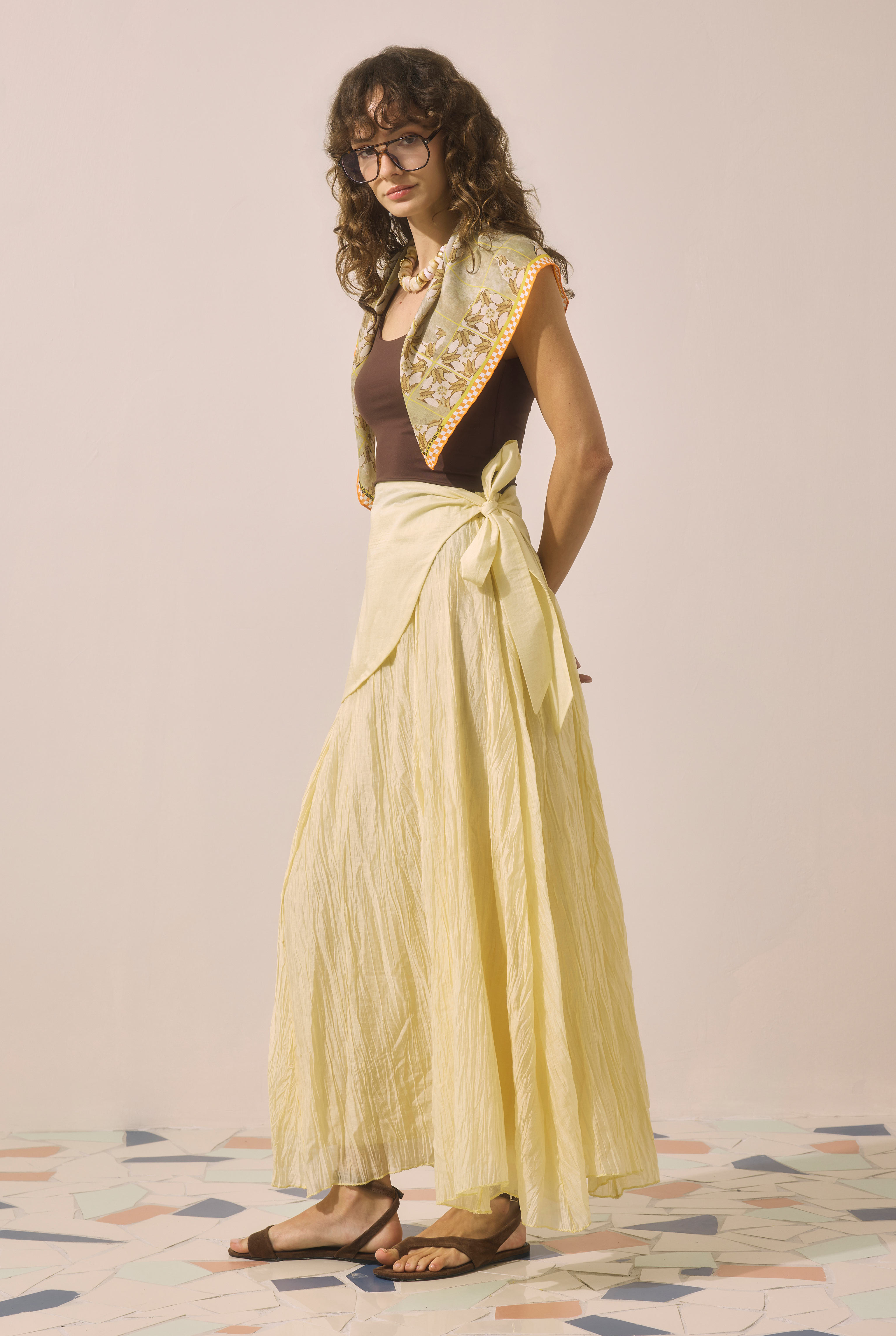 Tie Detail Layered Skirt Vanilla - 7