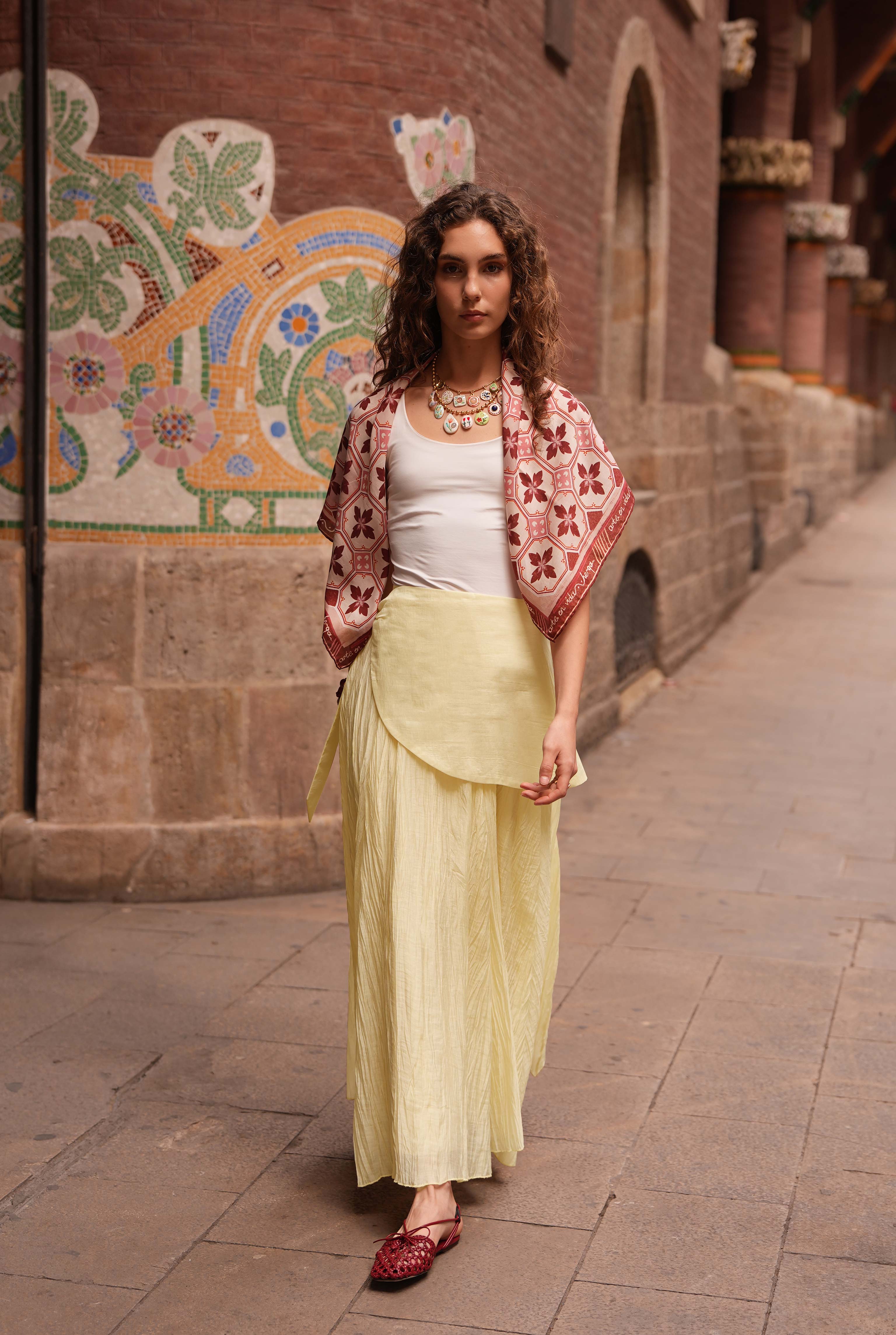 Tie Detail Layered Skirt Vanilla - HE-QA