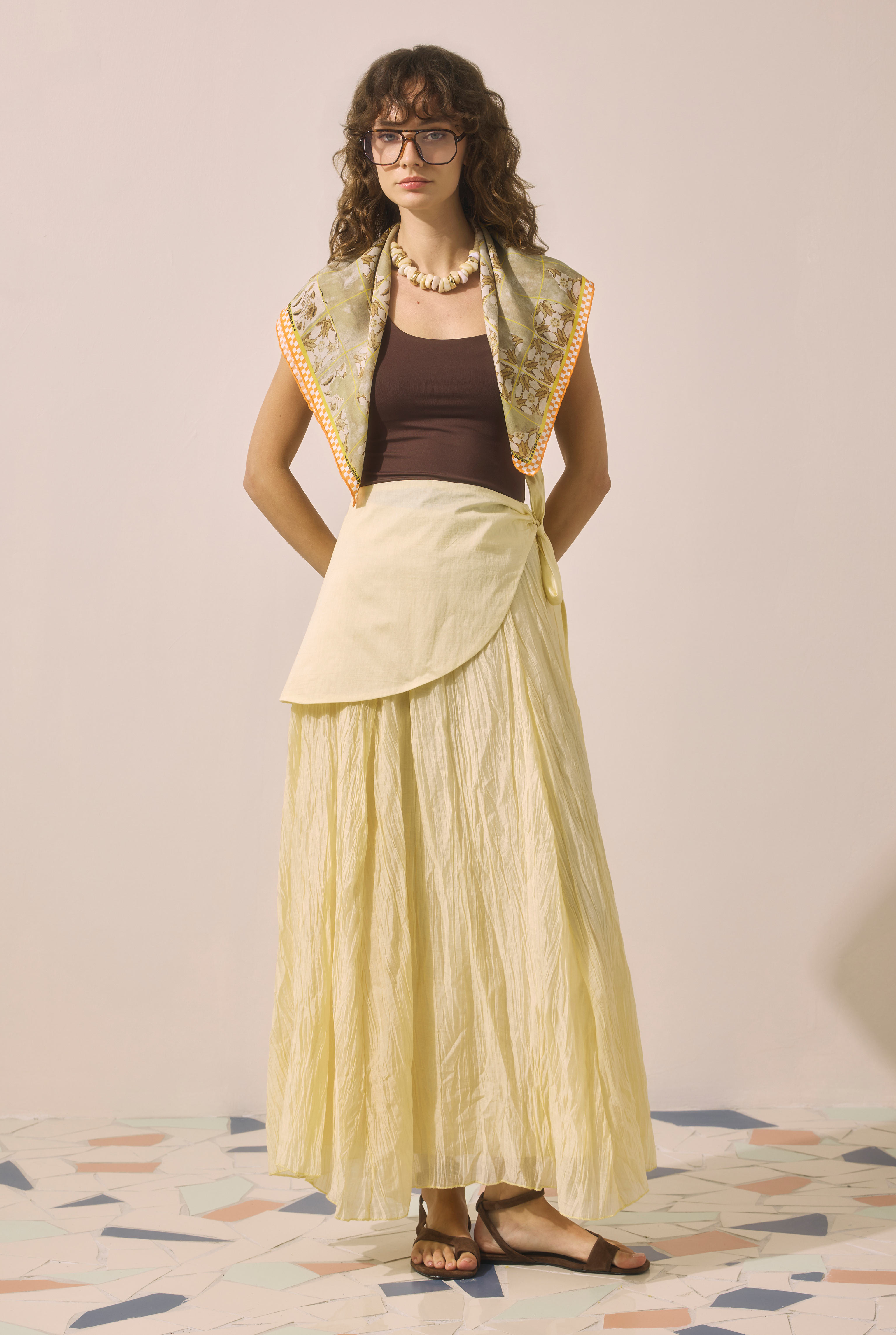 Tie Detail Layered Skirt Vanilla - 4