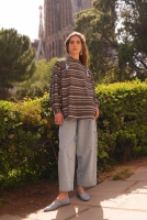 Striped Balloon Sleeve Shirt Brown 