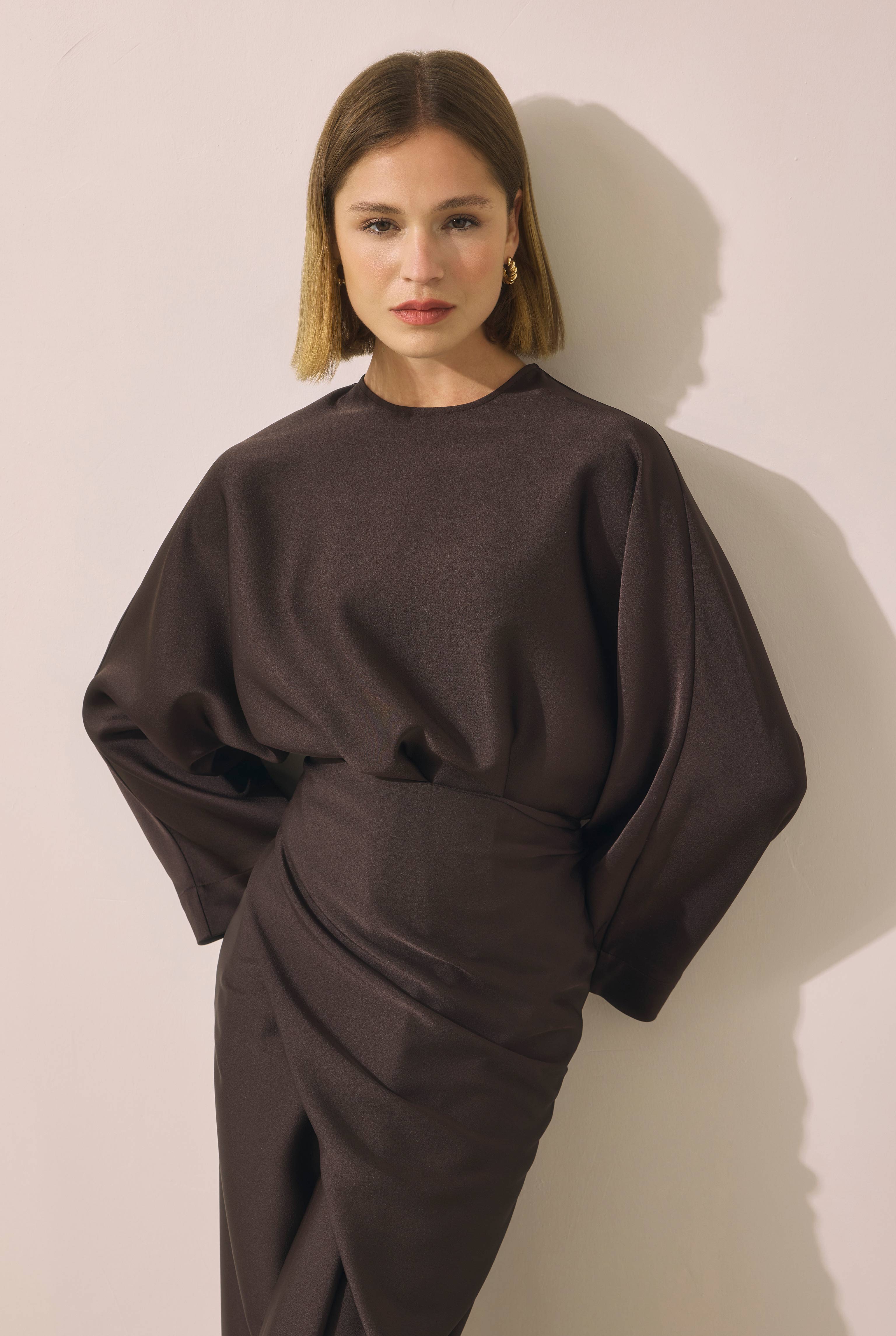 Two-piece Basic Dress Dark Brown - 2
