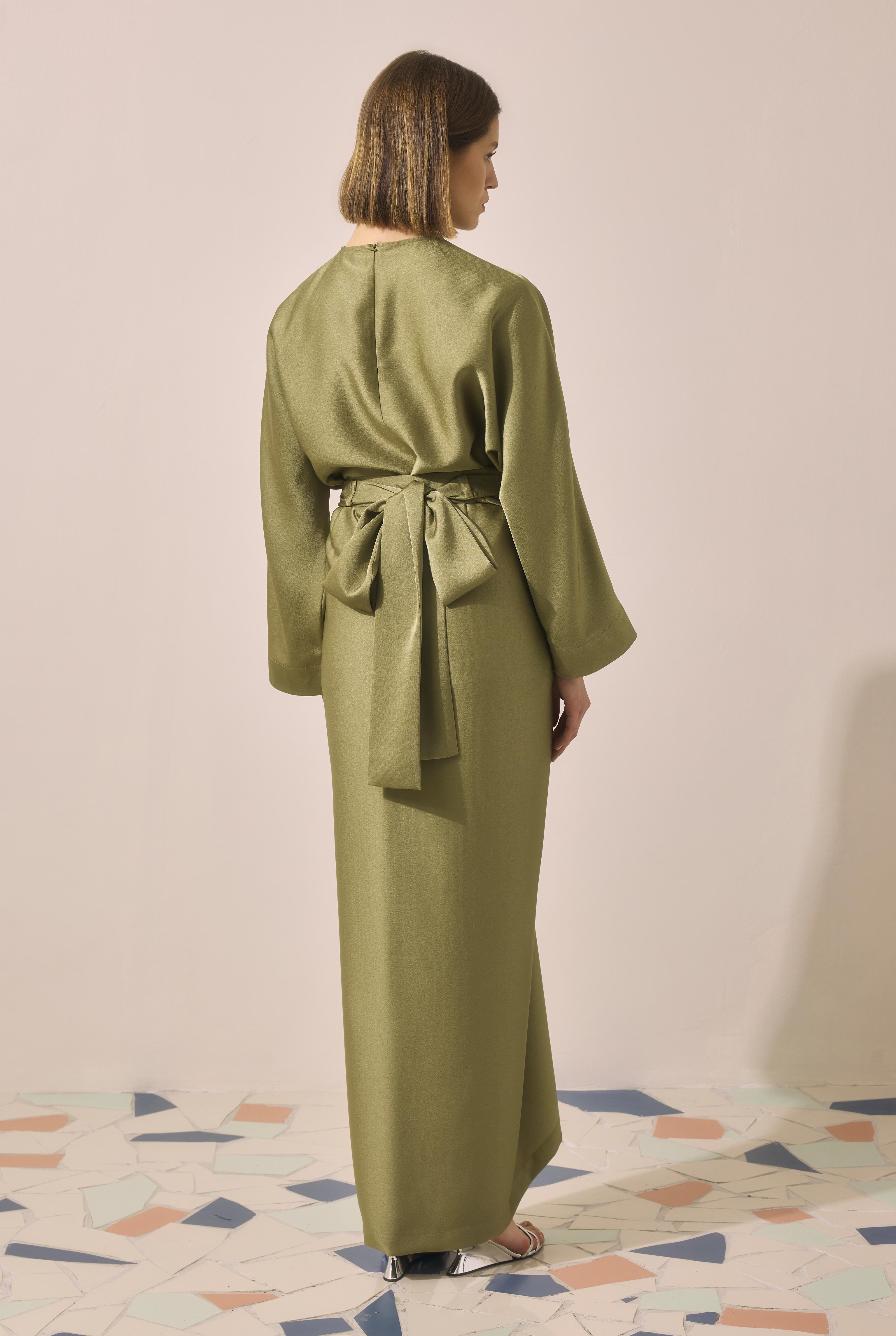 Two-piece Basic Dress Dark Sage Green - 4