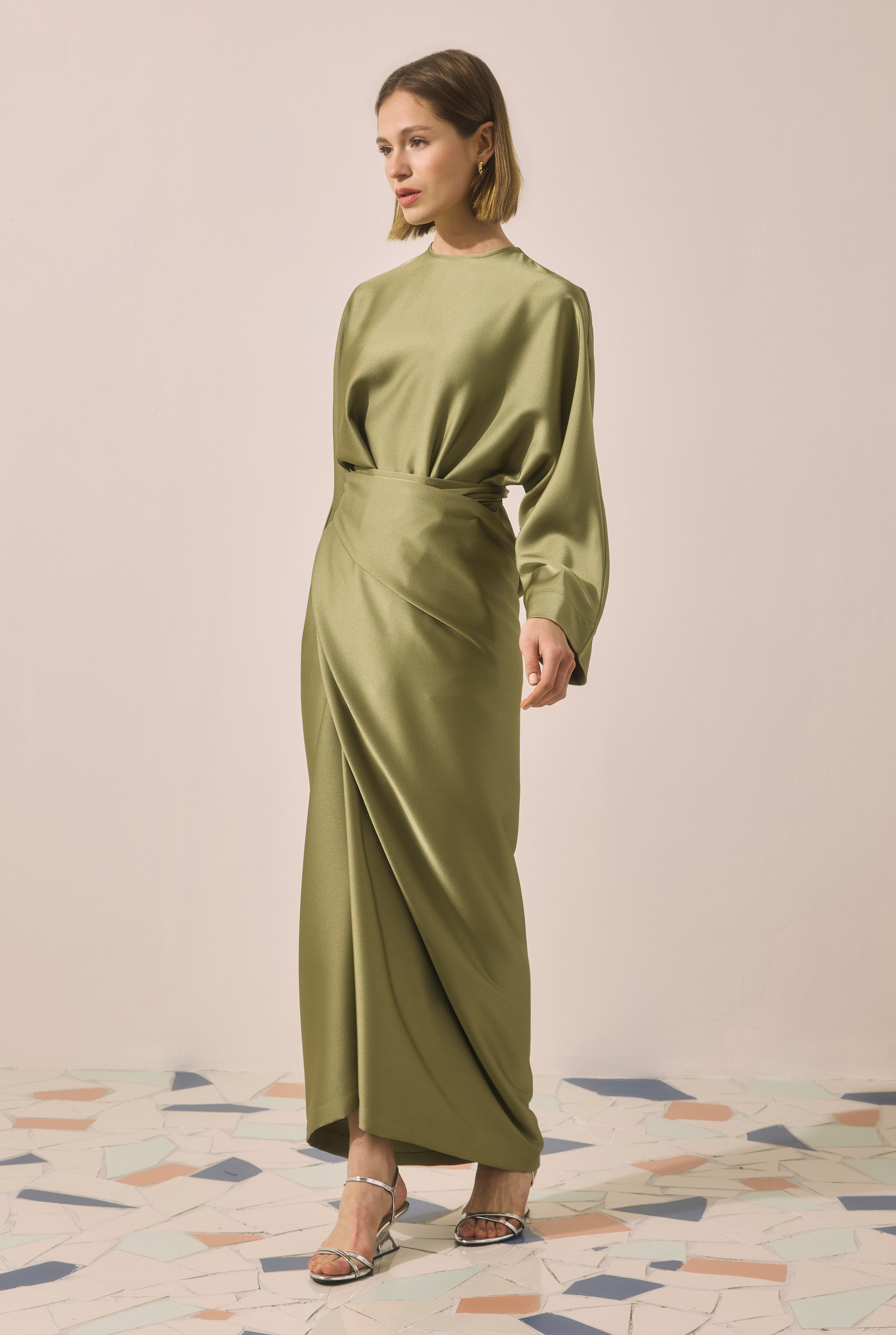 Two-piece Basic Dress Dark Sage Green - 3