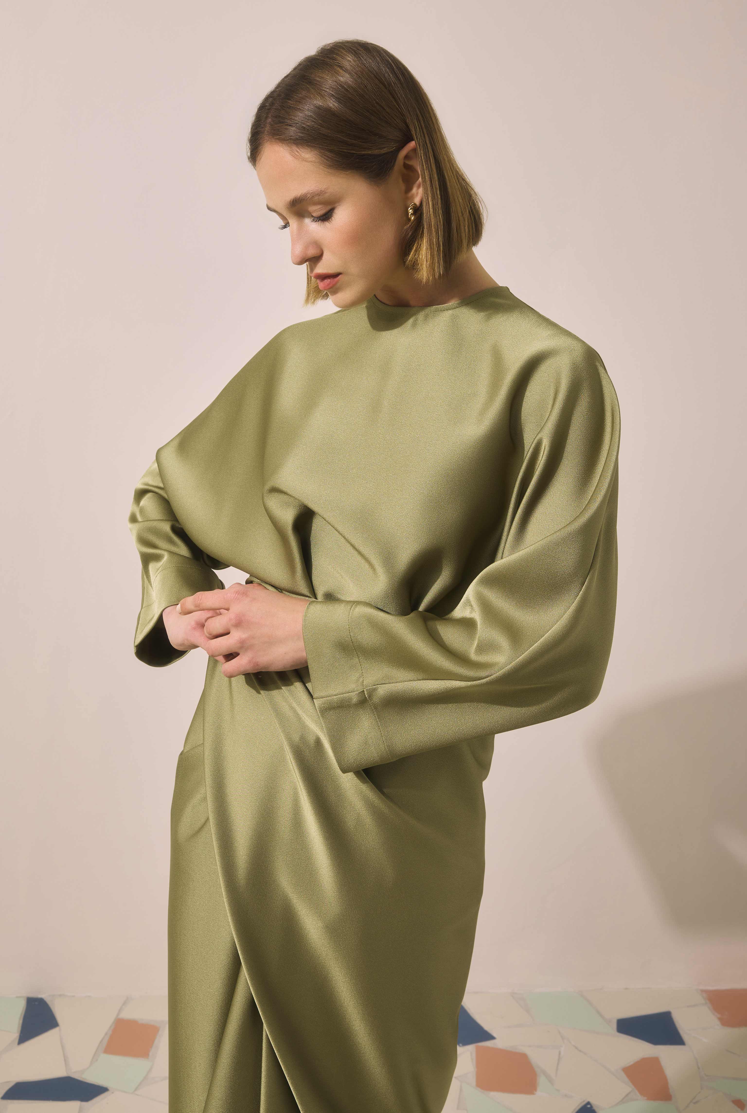 Two-piece Basic Dress Dark Sage Green - 2