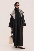 Pintuck Detailed Linen Abaya Black 