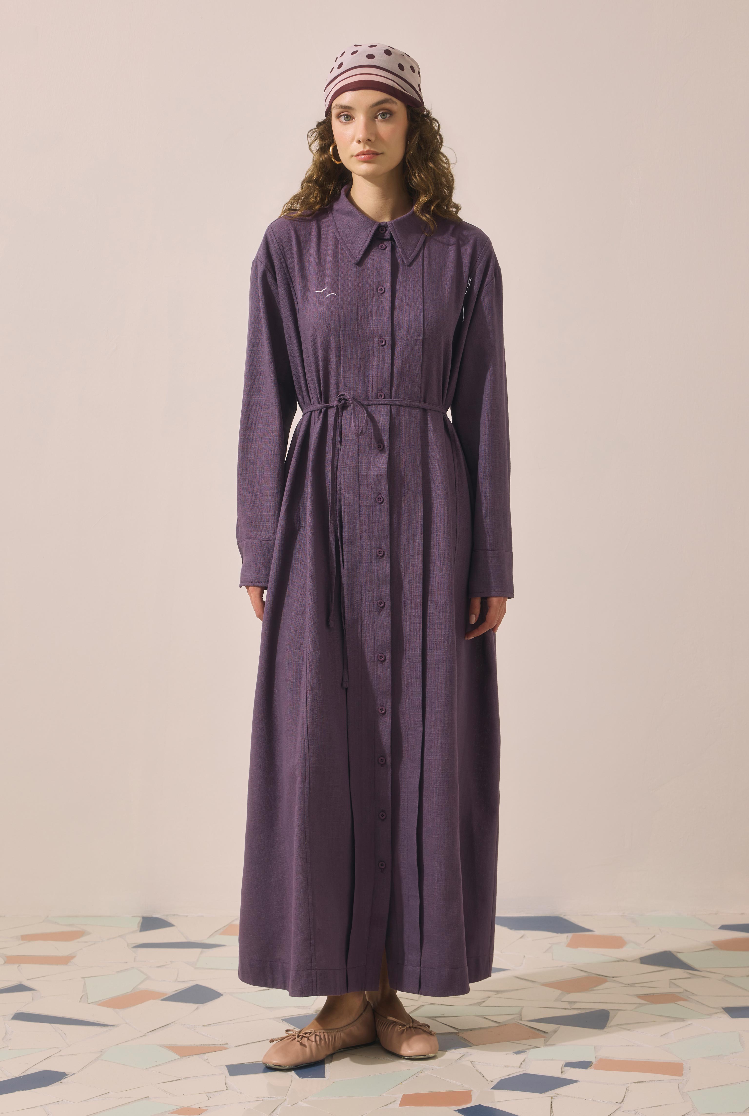 Embroidered Cotton Dress Retro Violet - 2