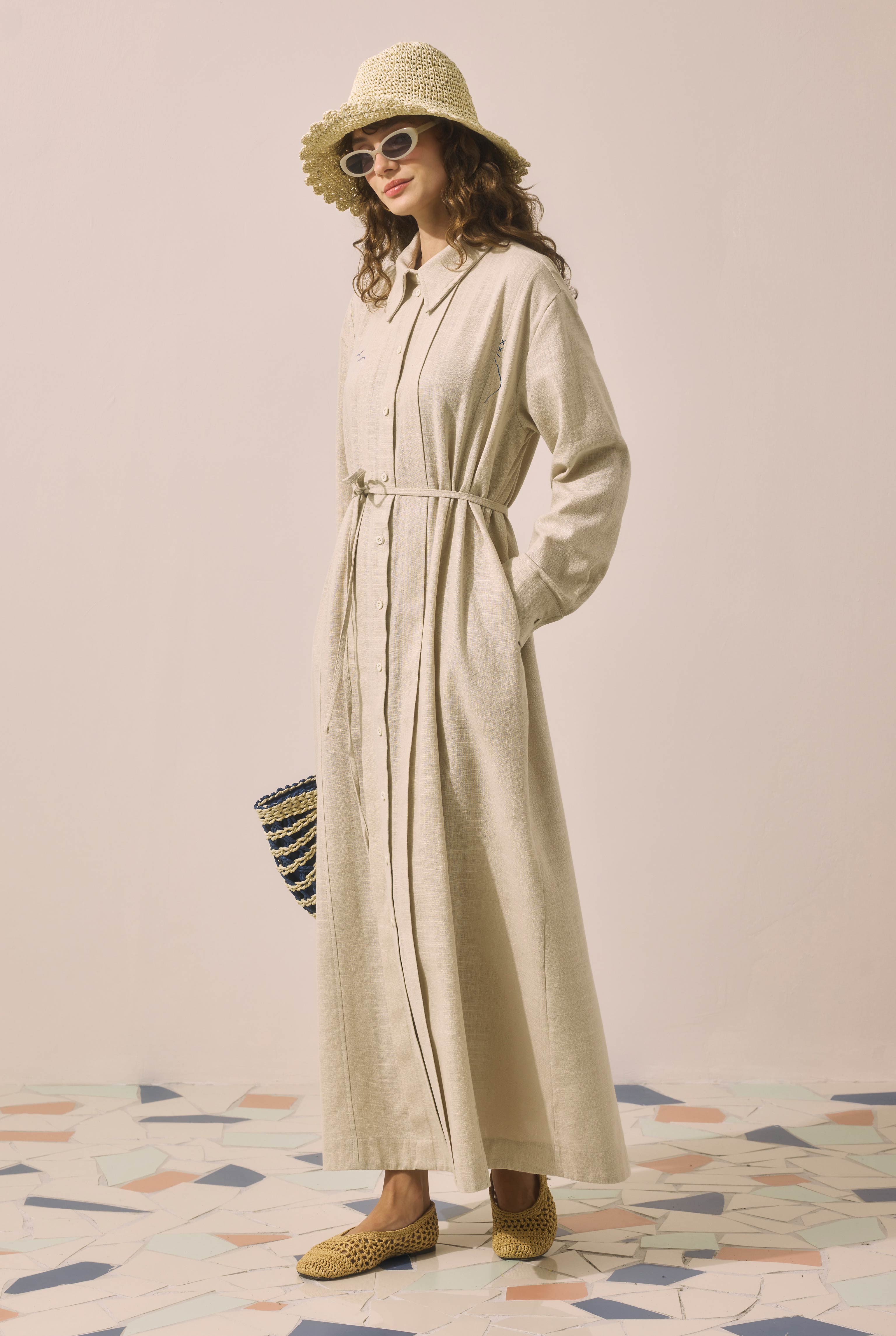 Embroidered Cotton Dress Pearl - 3