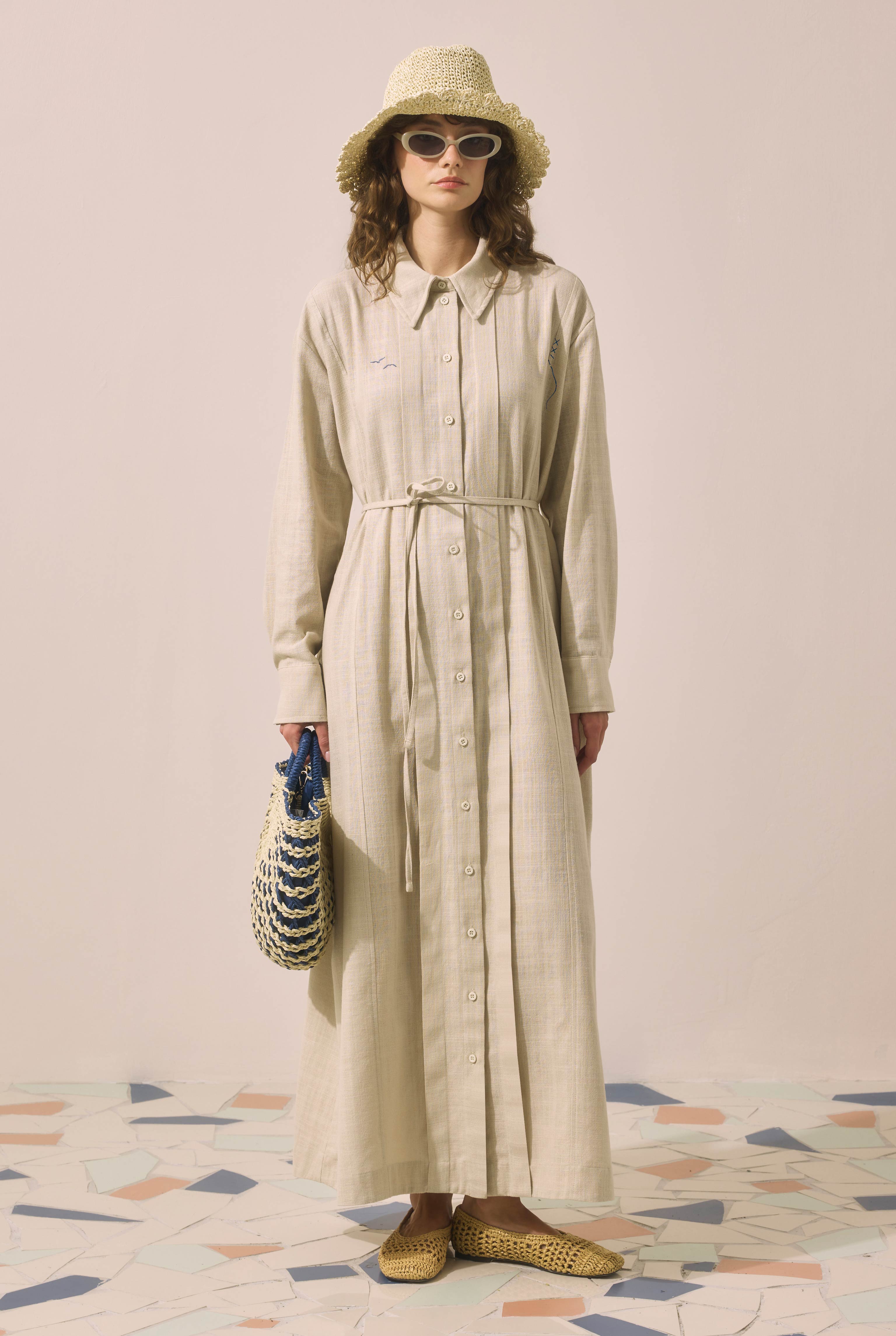 Embroidered Cotton Dress Pearl - 4