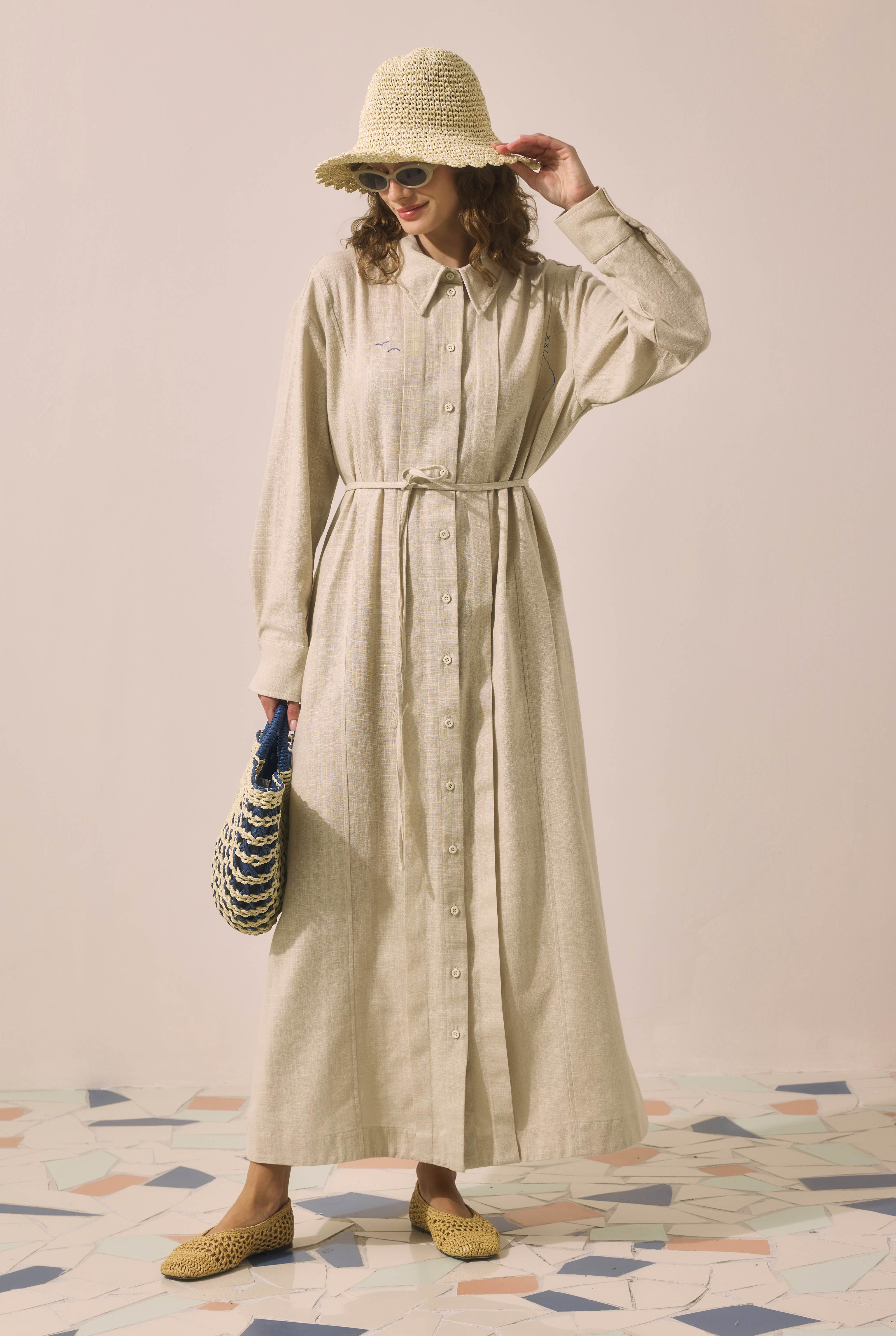 Embroidered Cotton Dress Pearl - HE-QA