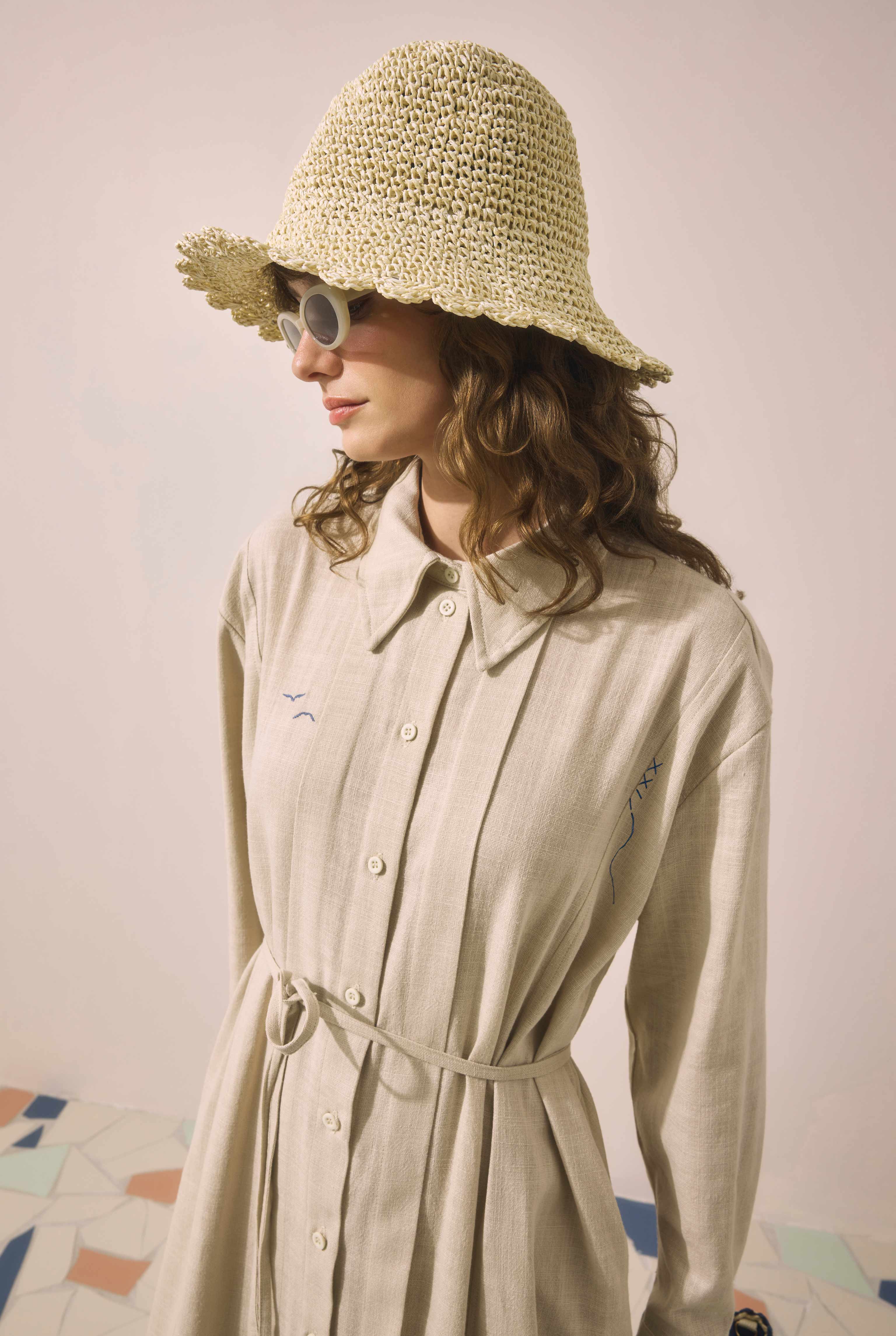 Embroidered Cotton Dress Pearl - 6