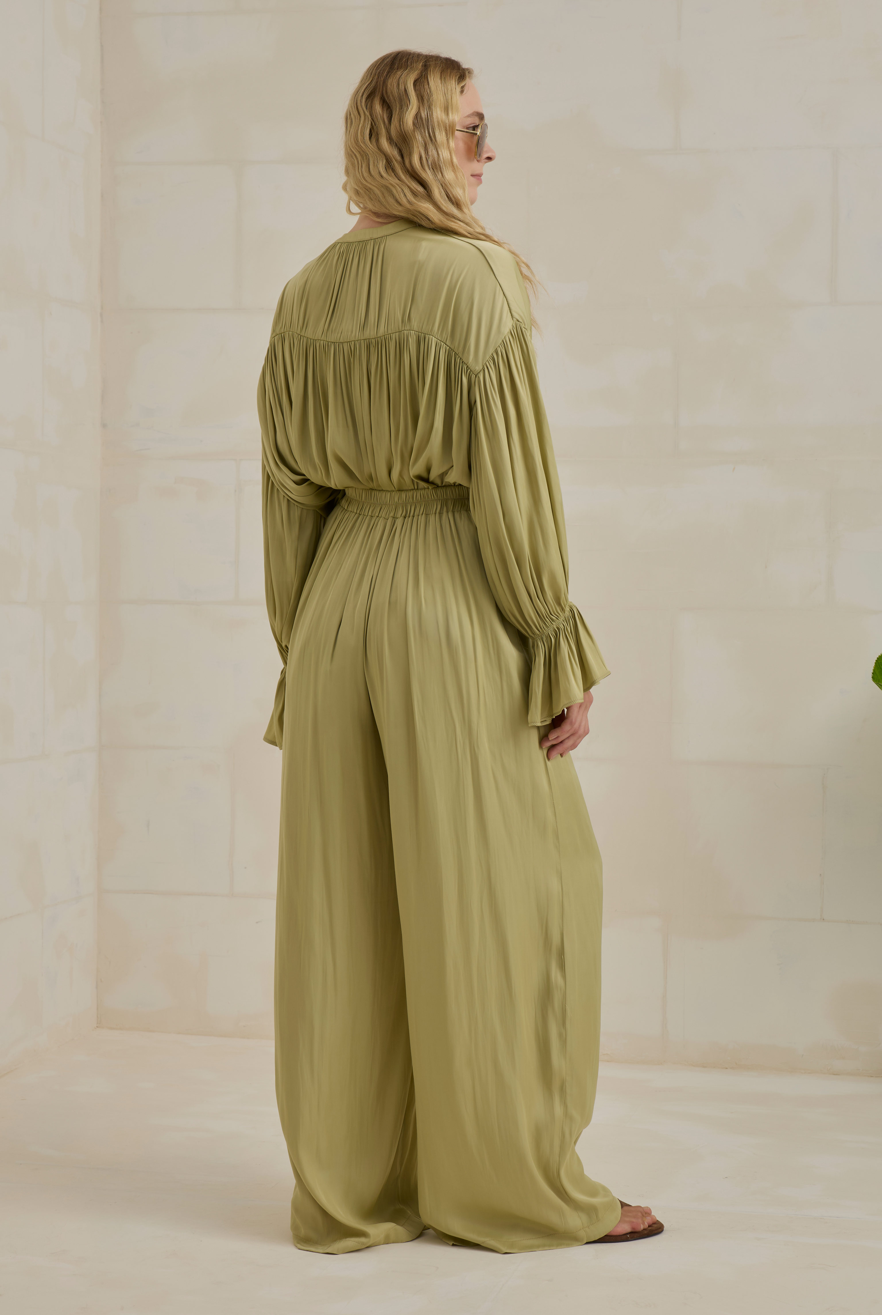Gathered Sleeve Detailed Set Light Sage Green - 5