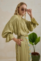 Gathered Sleeve Detailed Set Light Sage Green 