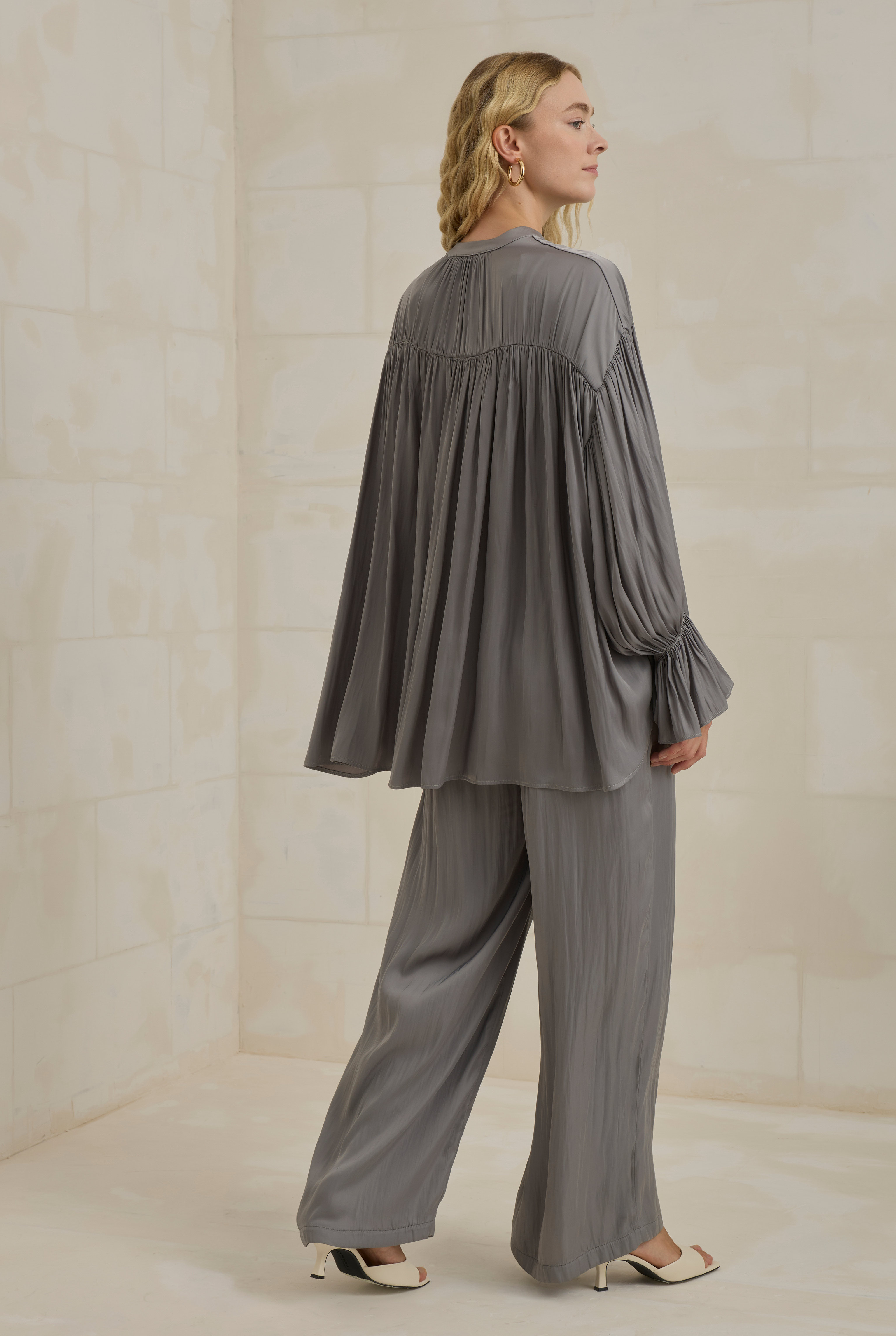 Gathered Sleeve Detailed Set Gray - 5