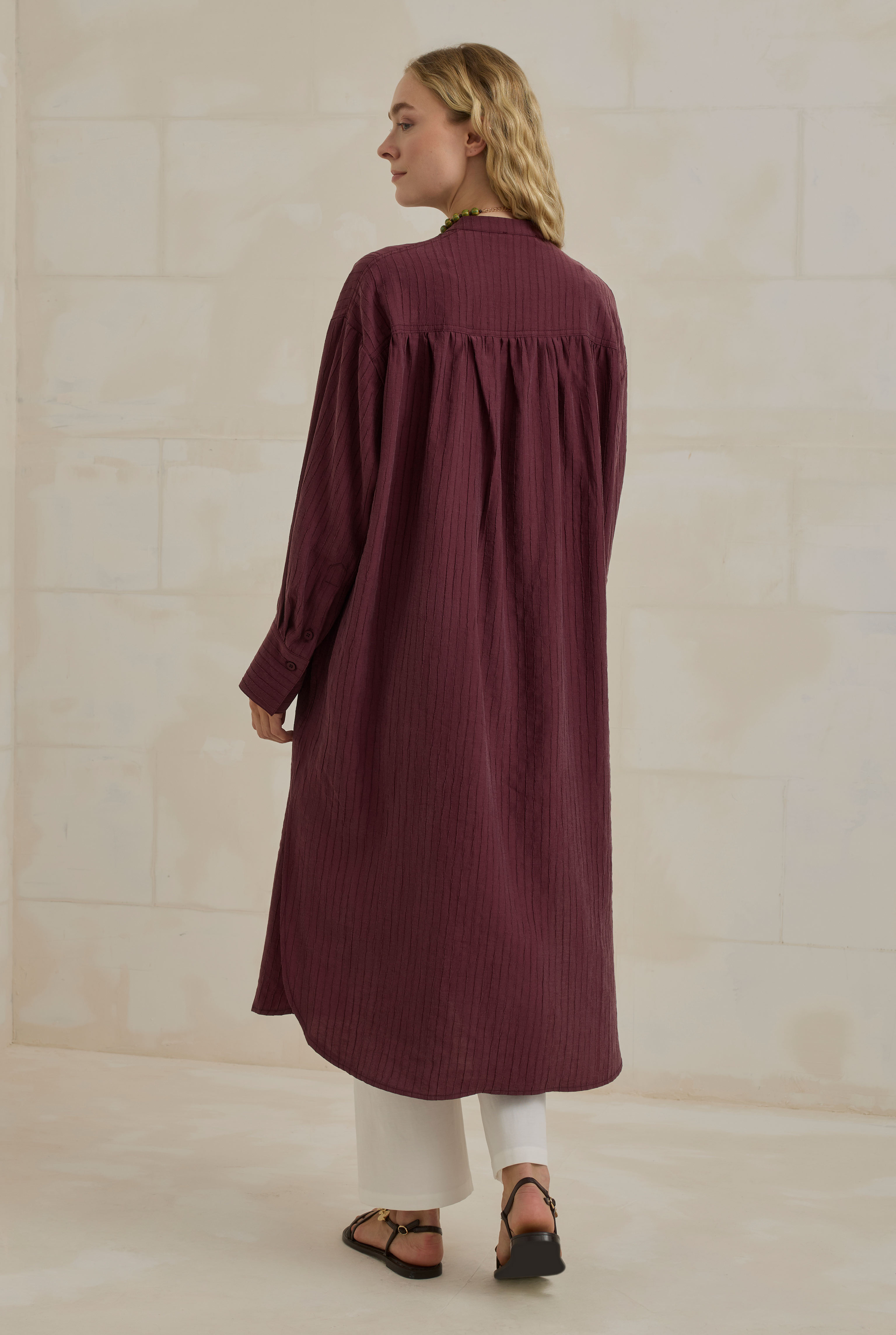 Striped Textured Tunic Bordeaux - 4